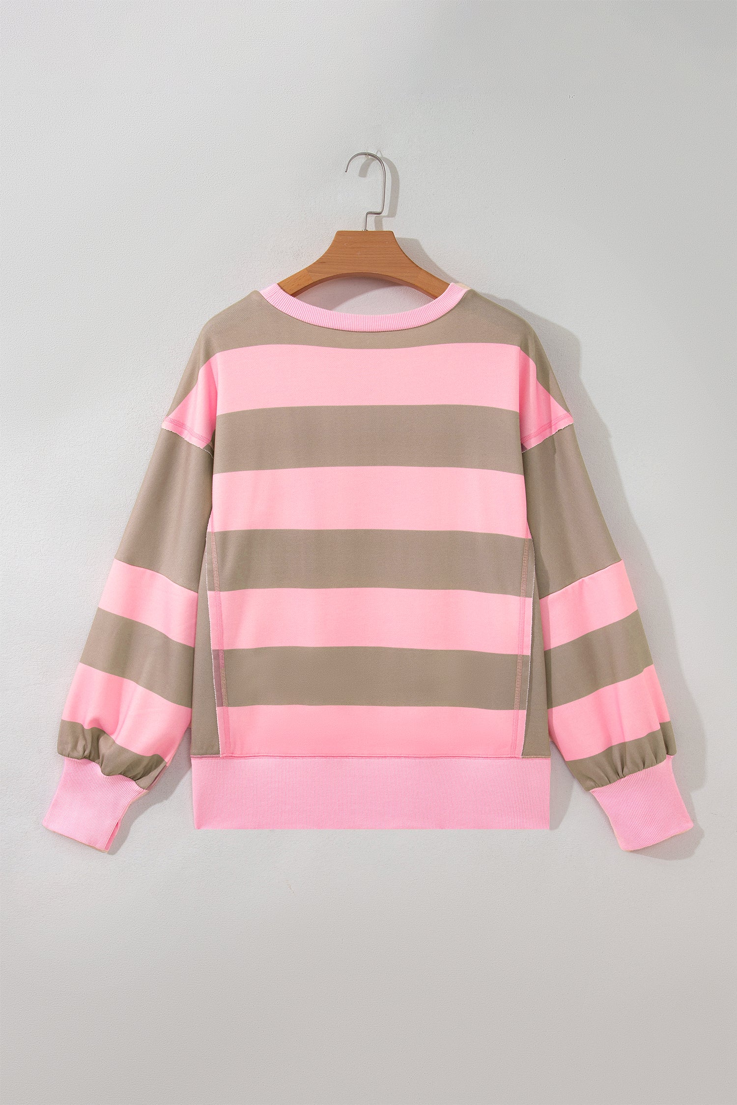 Pink Stripe Striped Colorblock Patch Pocket Split Hem Oversized Long Sleeve Sweatshirt-Tops/Sweatshirts & Hoodies-[Adult]-[Female]-2022 Online Blue Zone Planet