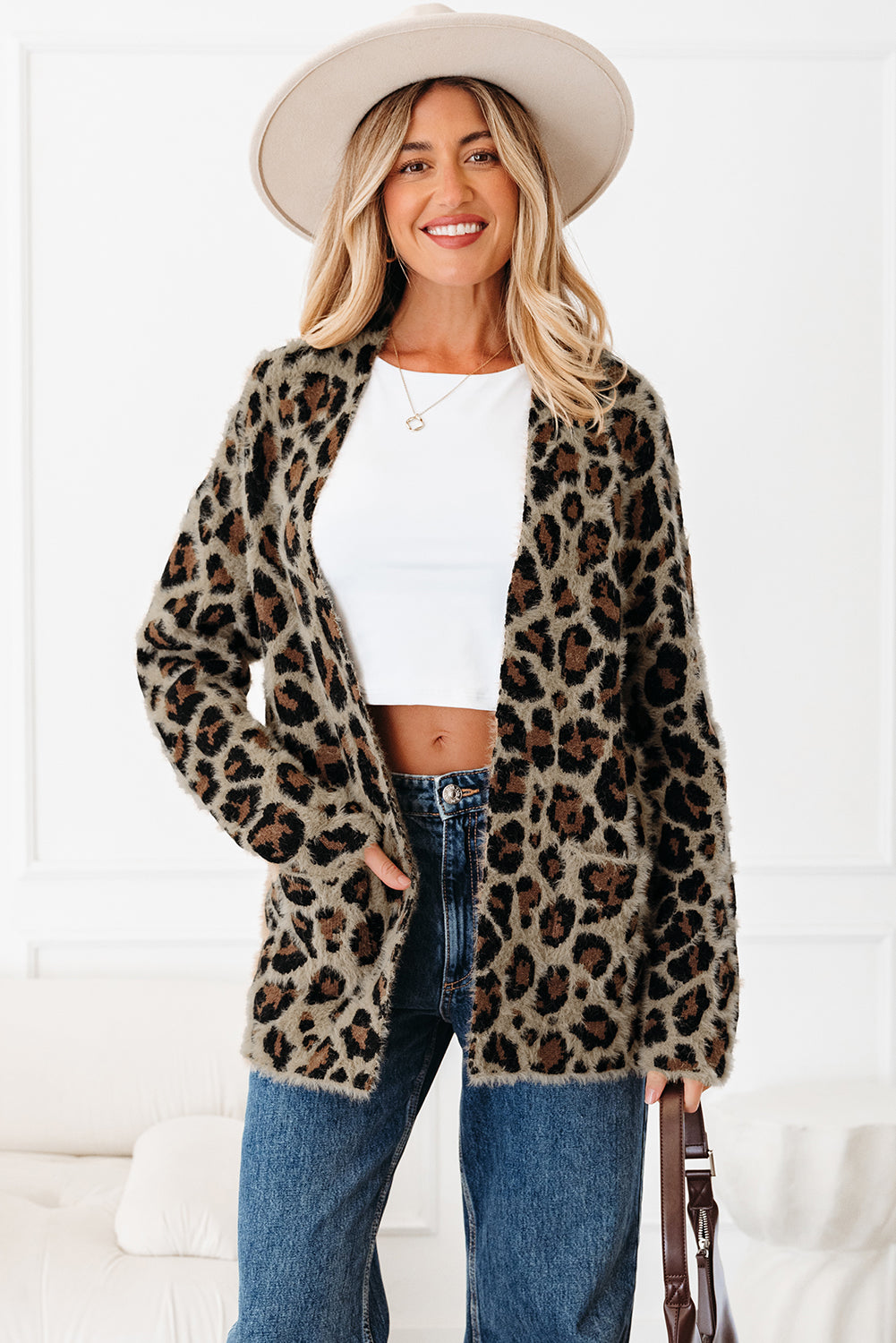 Brown Leopard Open Casual Cardigan-Sweaters & Cardigans/Cardigans-[Adult]-[Female]-2022 Online Blue Zone Planet