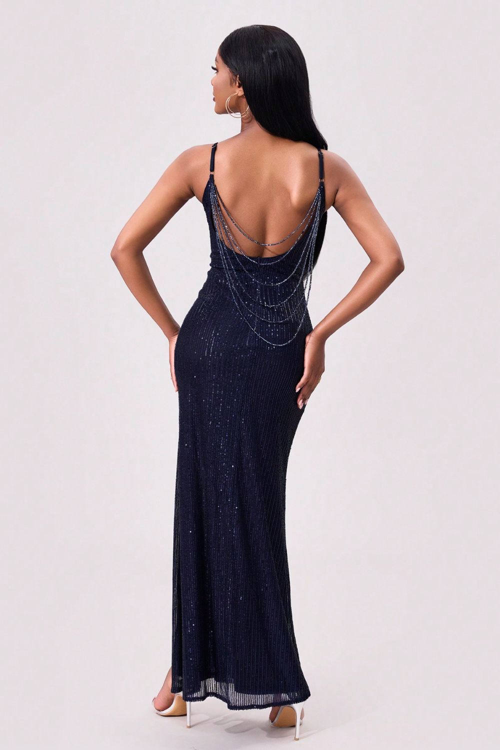 Split Sequin Backless Maxi Cami Dress-TOPS / DRESSES-[Adult]-[Female]-2022 Online Blue Zone Planet