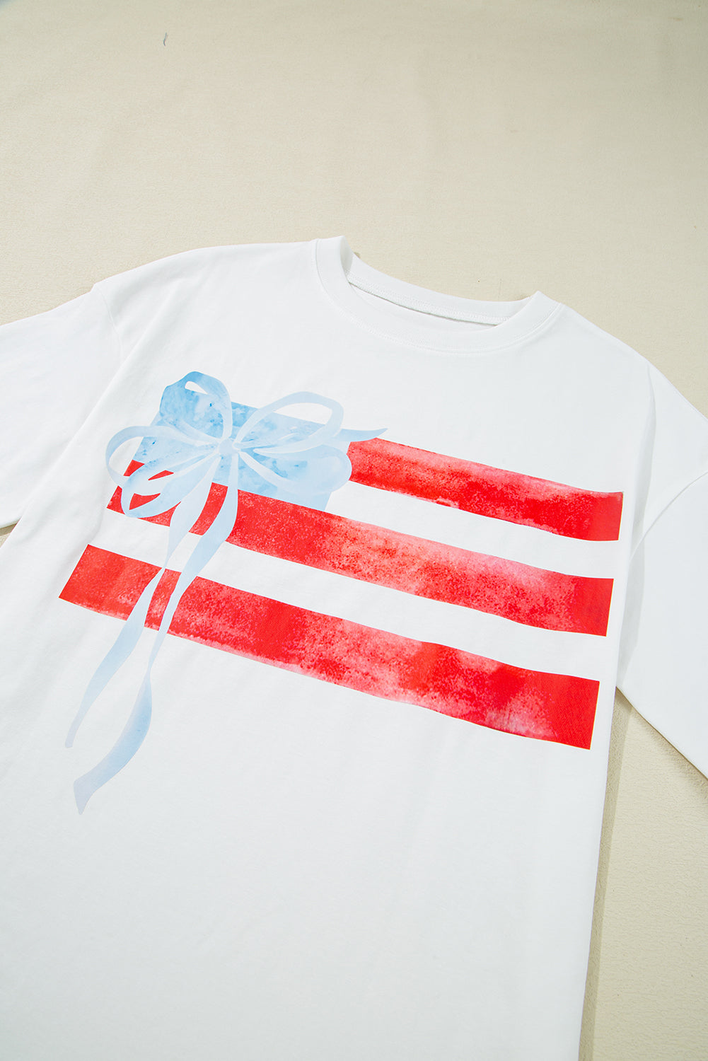White Flag Bow Graphic Crewneck Tee-Tops/Tops & Tees-[Adult]-[Female]-2022 Online Blue Zone Planet