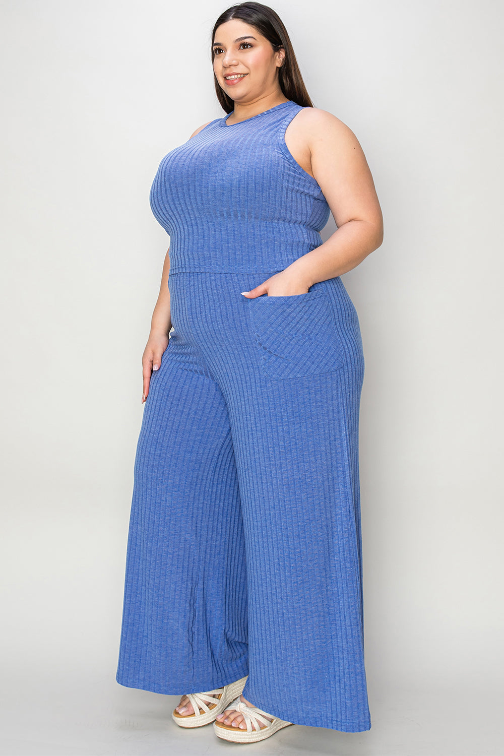 Basic Bae Full Size Ribbed Tank and Wide Leg Pants Set-TOPS / DRESSES-[Adult]-[Female]-2022 Online Blue Zone Planet