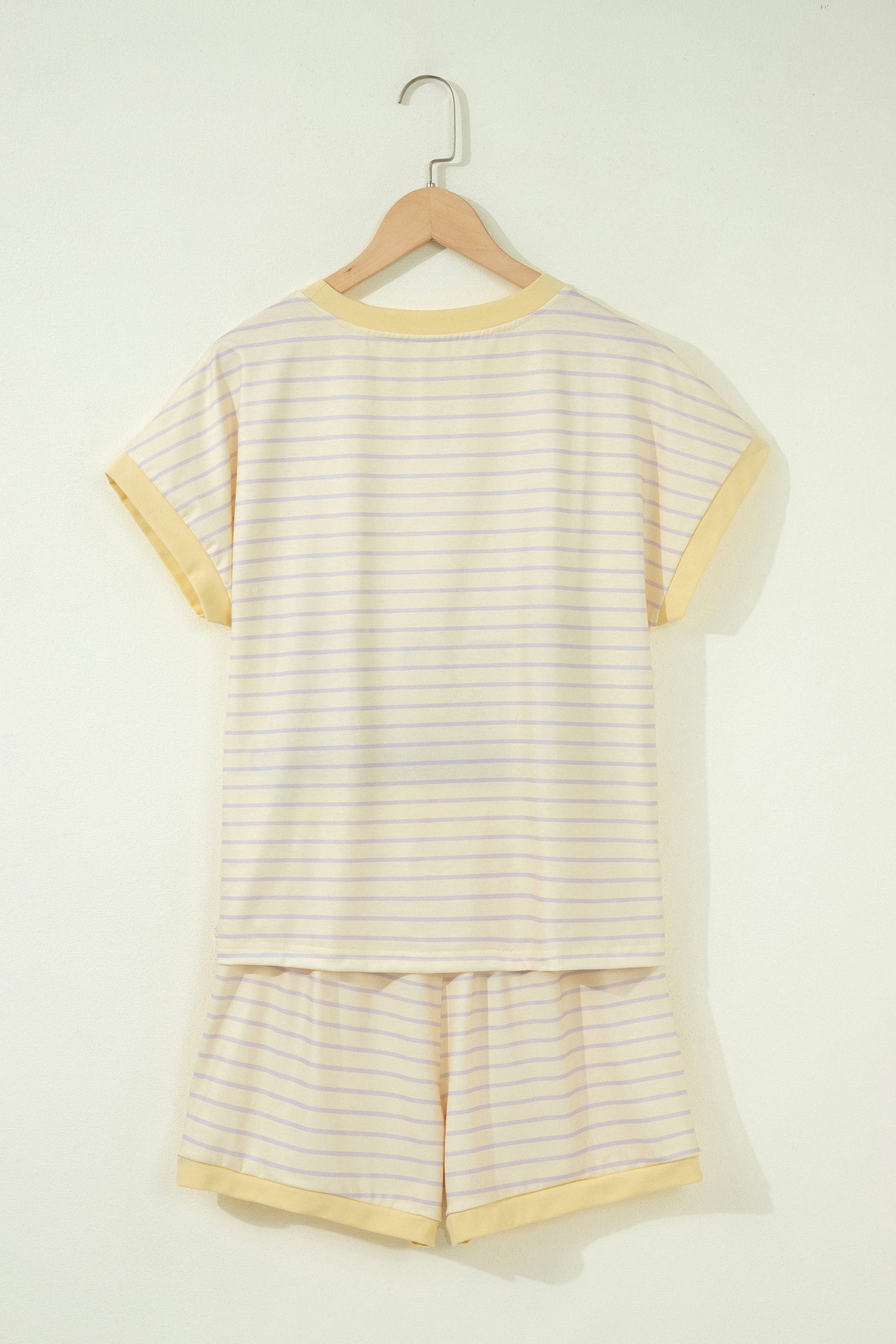 Yellow Stripe Relaxed Tee Drawstring Shorts 2pcs Outfit-Two Piece Sets/Short Sets-[Adult]-[Female]-2022 Online Blue Zone Planet
