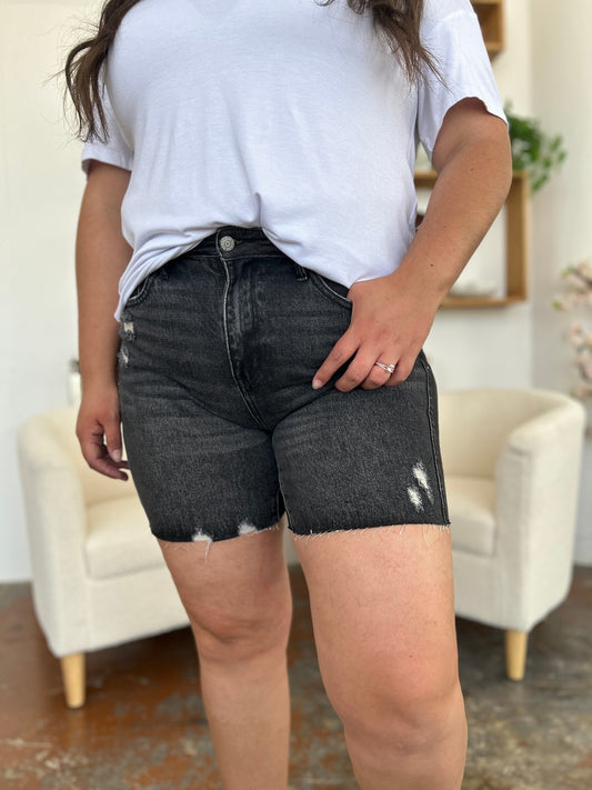 Judy Blue Full Size High Waist Rigid Magic Denim Shorts-BOTTOMS SIZES SMALL MEDIUM LARGE-[Adult]-[Female]-Black-S-2022 Online Blue Zone Planet