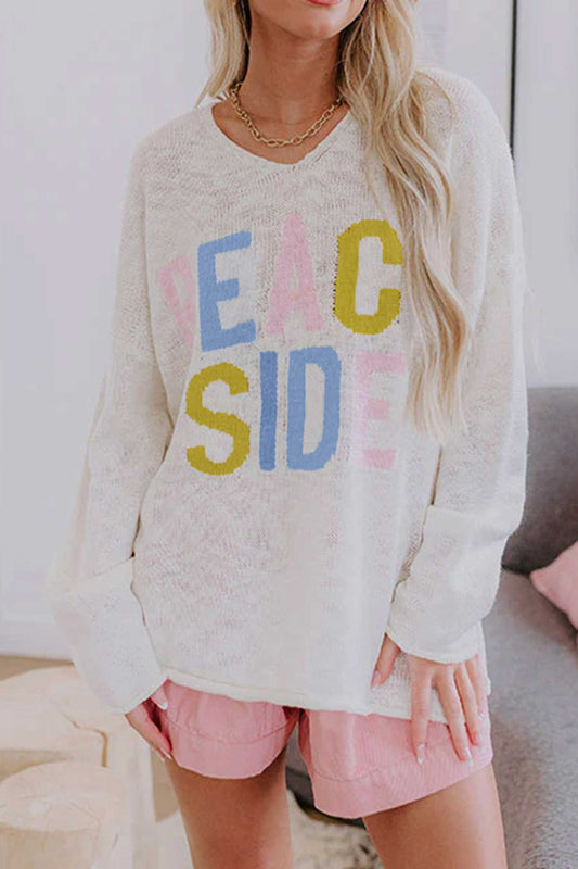 White V Neck Lightweight Knit BEACH SIDE Shift Tunic Sweater-Sweaters & Cardigans/Sweaters-[Adult]-[Female]-2022 Online Blue Zone Planet