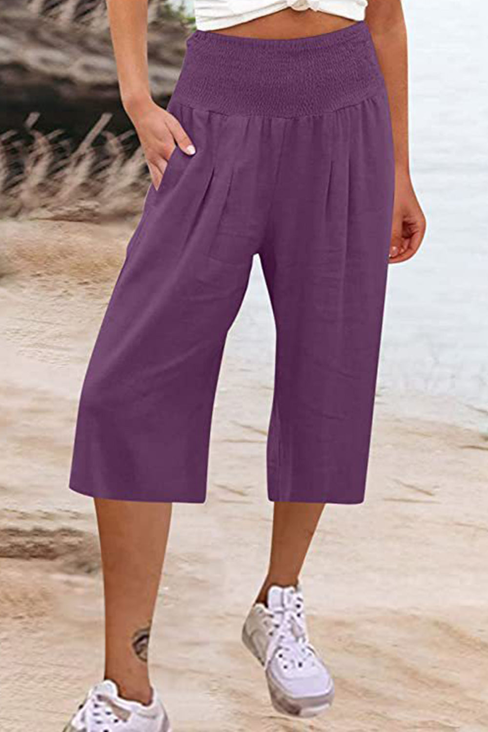 Pocketed High Waist Pants-BOTTOMS SIZES SMALL MEDIUM LARGE-[Adult]-[Female]-Mauve-S-2022 Online Blue Zone Planet