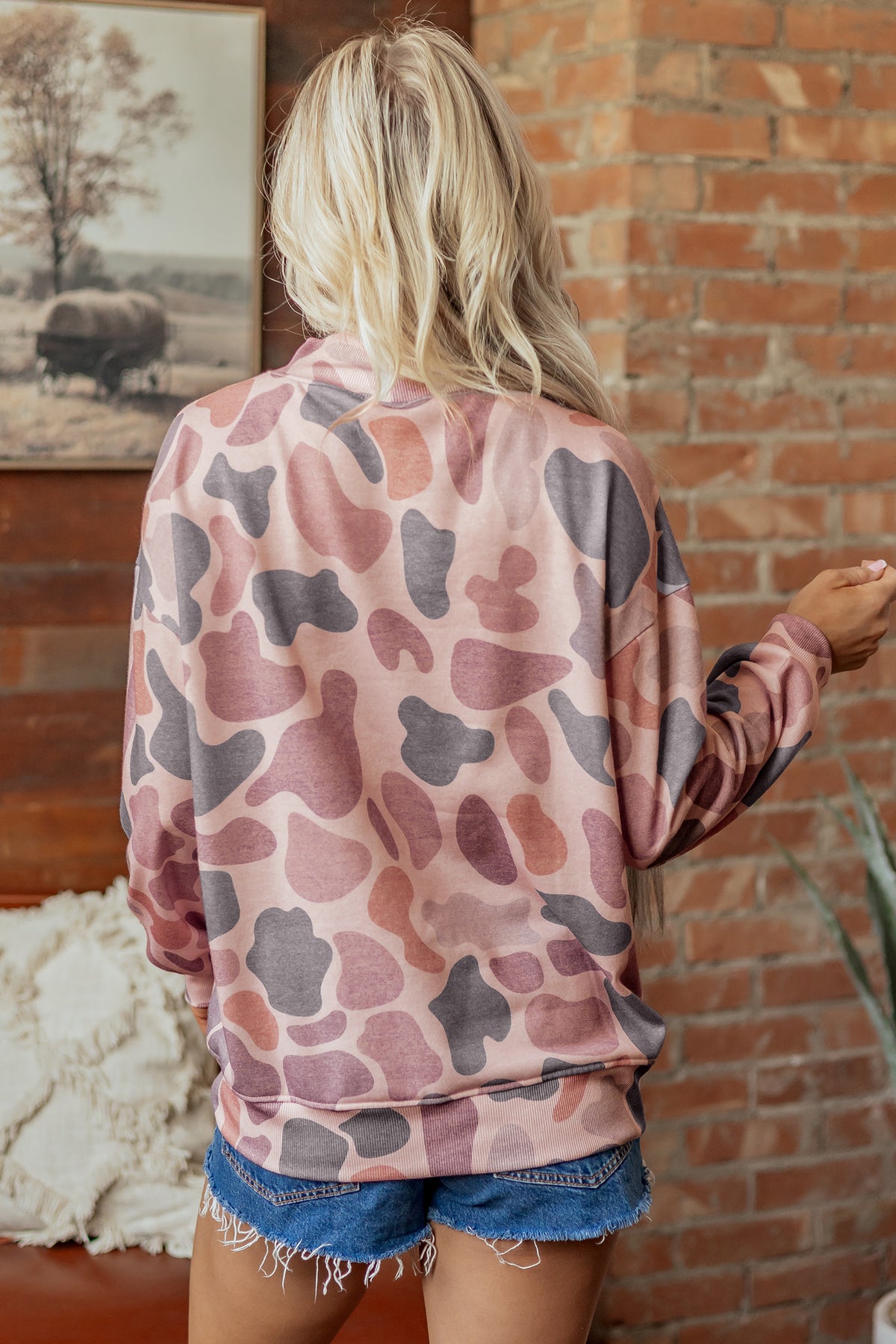 Multicolour Camouflage Western Style Pullover Sweatshirt-Tops/Sweatshirts & Hoodies-[Adult]-[Female]-2022 Online Blue Zone Planet