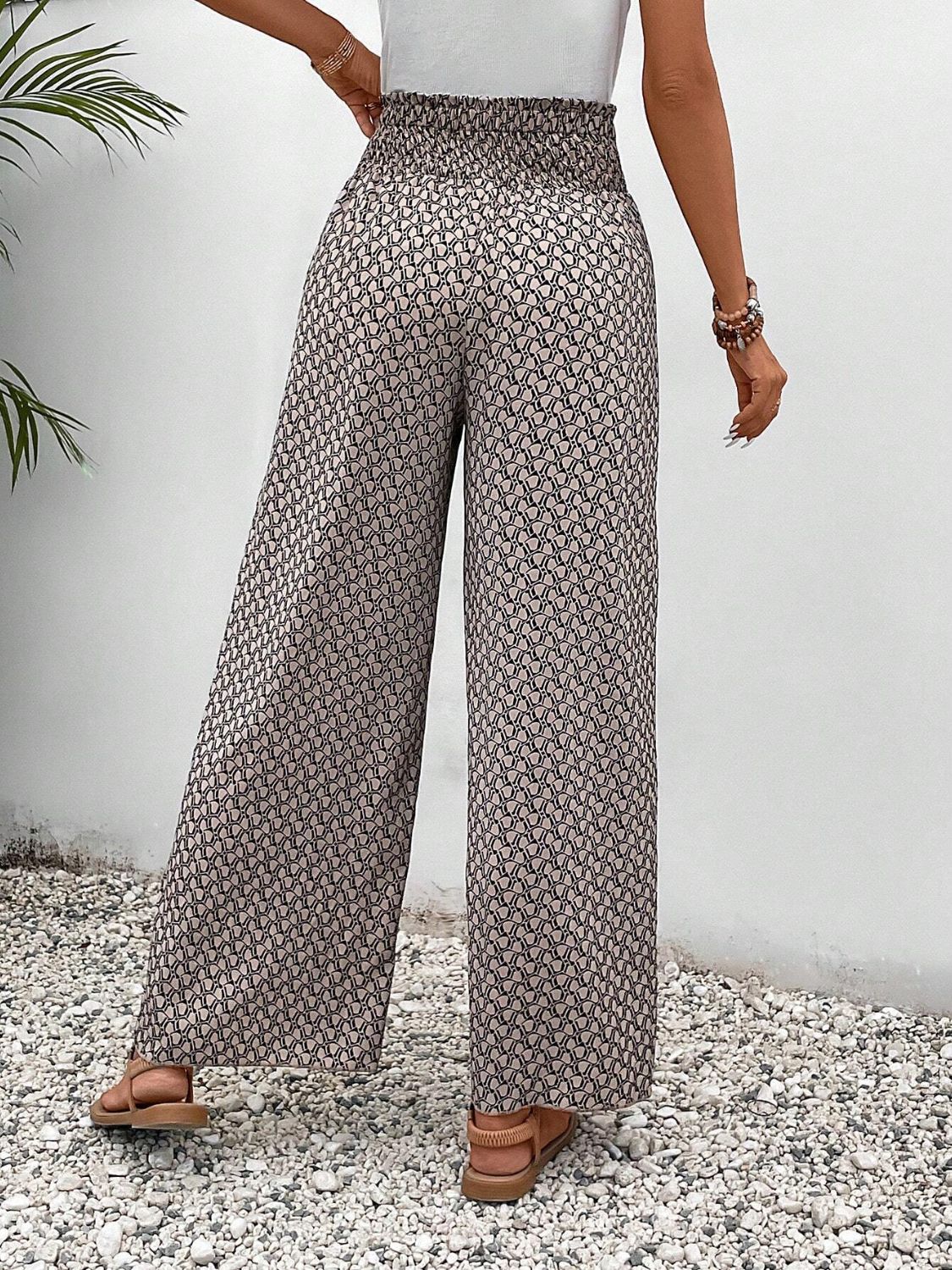 Blue Zone Planet | Tied Printed Wide Leg Pants-BOTTOMS SIZES SMALL MEDIUM LARGE-[Adult]-[Female]-2022 Online Blue Zone Planet