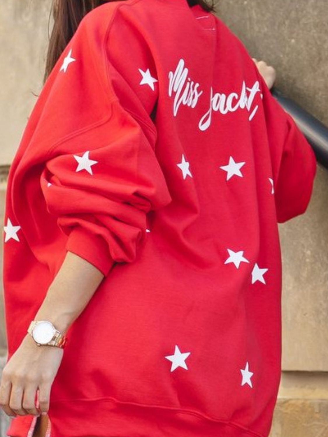 Side Slit Stars Round Neck Long Sleeve Sweatshirt-TOPS / DRESSES-[Adult]-[Female]-2022 Online Blue Zone Planet