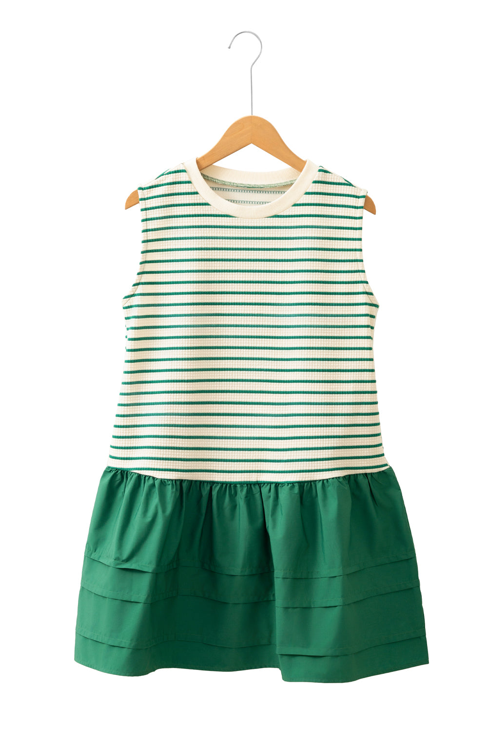 Green Stripe Woven Ruffled Sleeveless Mini Dress-Dresses/Mini Dresses-[Adult]-[Female]-2022 Online Blue Zone Planet