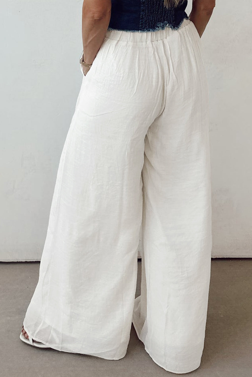 White Solid Drop Waist Pleated Wide Leg Casual Pants-Bottoms/Pants & Culotte-[Adult]-[Female]-2022 Online Blue Zone Planet