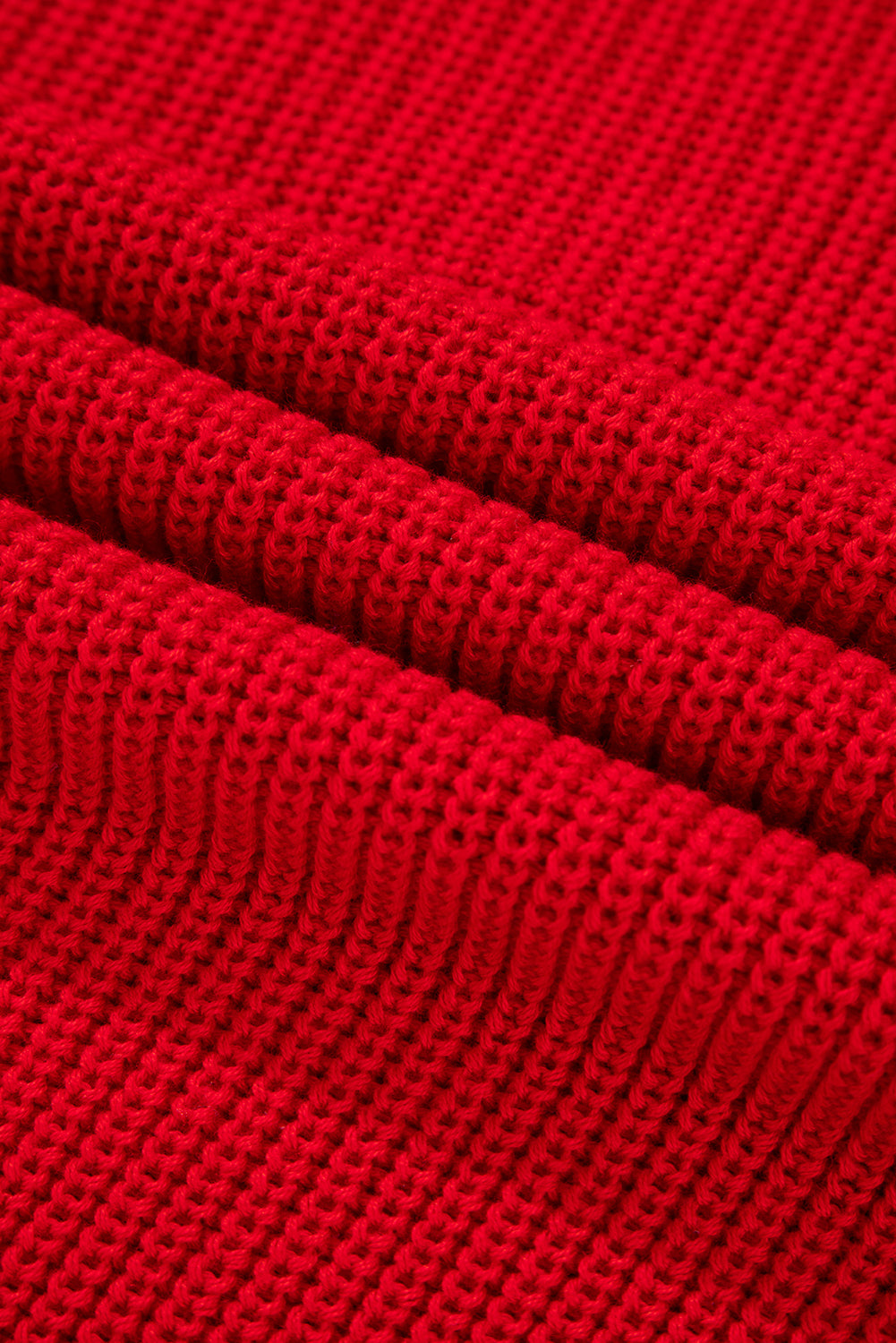 Racing Red Solid Textured Knit V Neck Drop Shoulder Sweater-TOPS / DRESSES-[Adult]-[Female]-2022 Online Blue Zone Planet