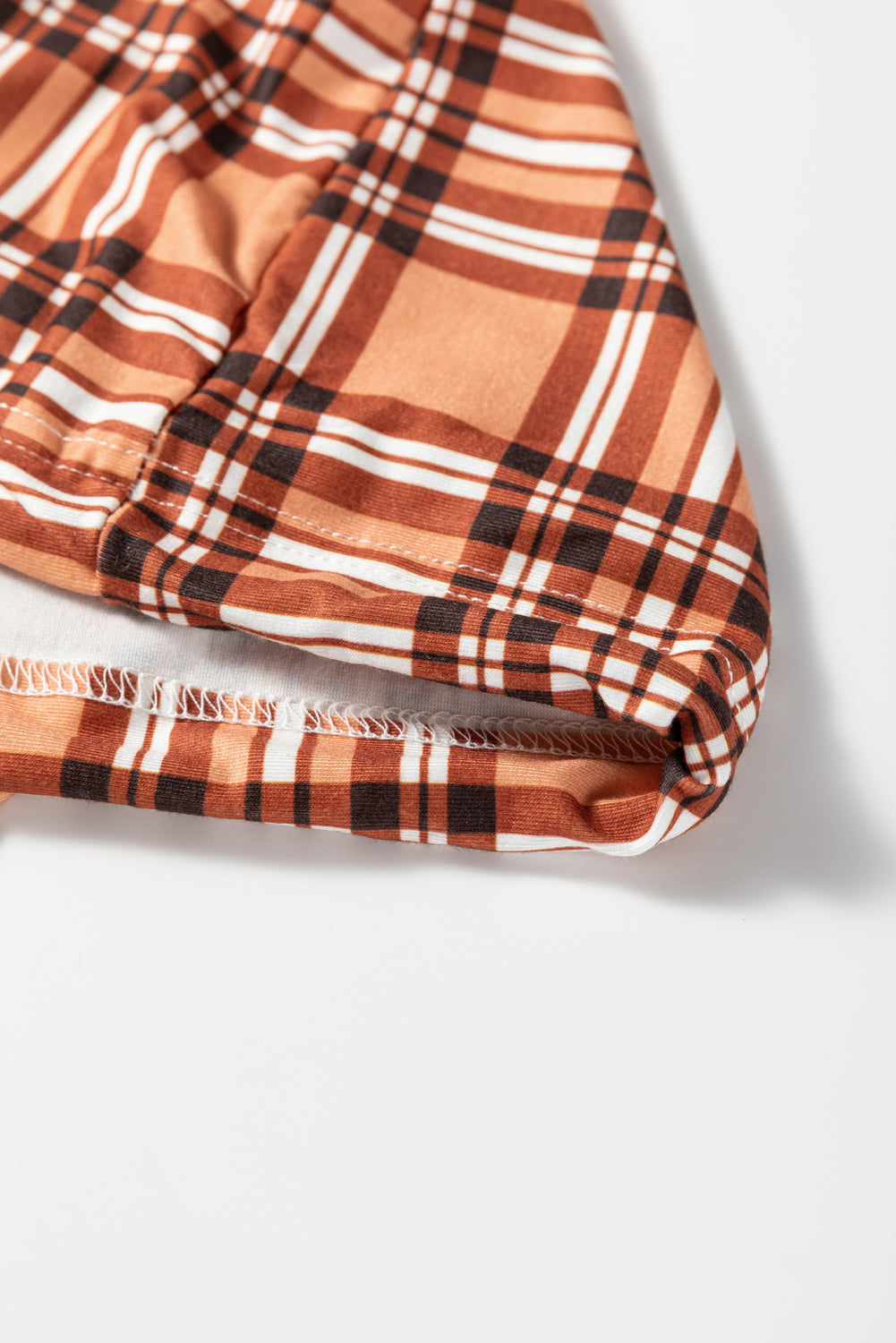 Chestnut Plaid Patchwork Ribbed Knit Drawstring Hooded Top-Tops / Dresses-[Adult]-[Female]-2022 Online Blue Zone Planet