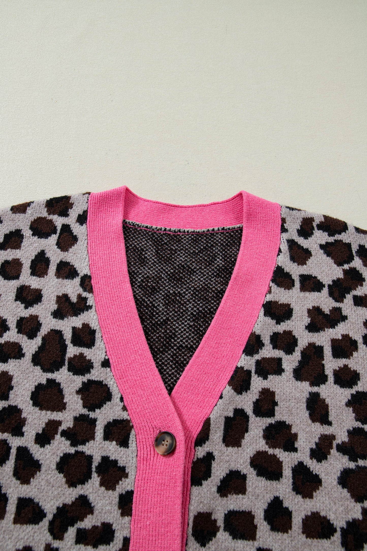 Khaki Oversize Color Block Trim Button Down Leopard Print Cardigan-Sweaters & Cardigans/Cardigans-[Adult]-[Female]-2022 Online Blue Zone Planet