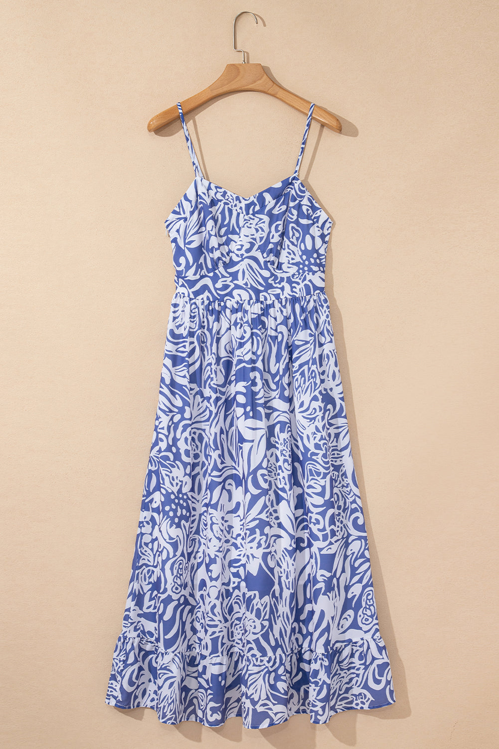 Sky Blue Floral Print Spaghetti Strap High Waist Maxi Dress-Dresses/Floral Dresses-[Adult]-[Female]-2022 Online Blue Zone Planet