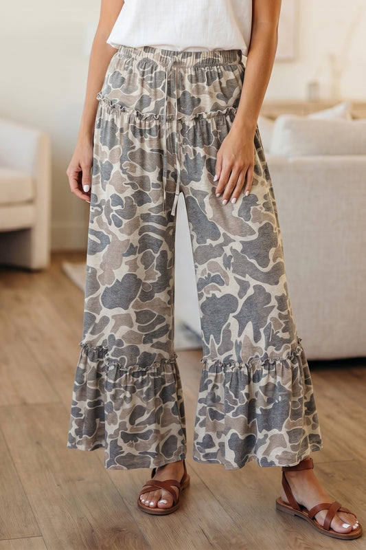 Multicolour Camo Print Wide Leg Casual Pants-Bottoms/Pants & Culotte-[Adult]-[Female]-Multicolour-S-2022 Online Blue Zone Planet