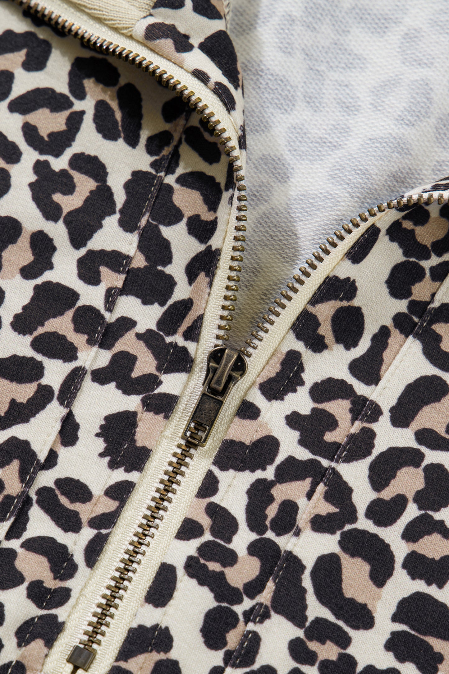 Khaki Leopard Print Zip Neck Striped Webbing Patchwork T Shirt Mini Dress-TOPS / DRESSES-[Adult]-[Female]-2022 Online Blue Zone Planet