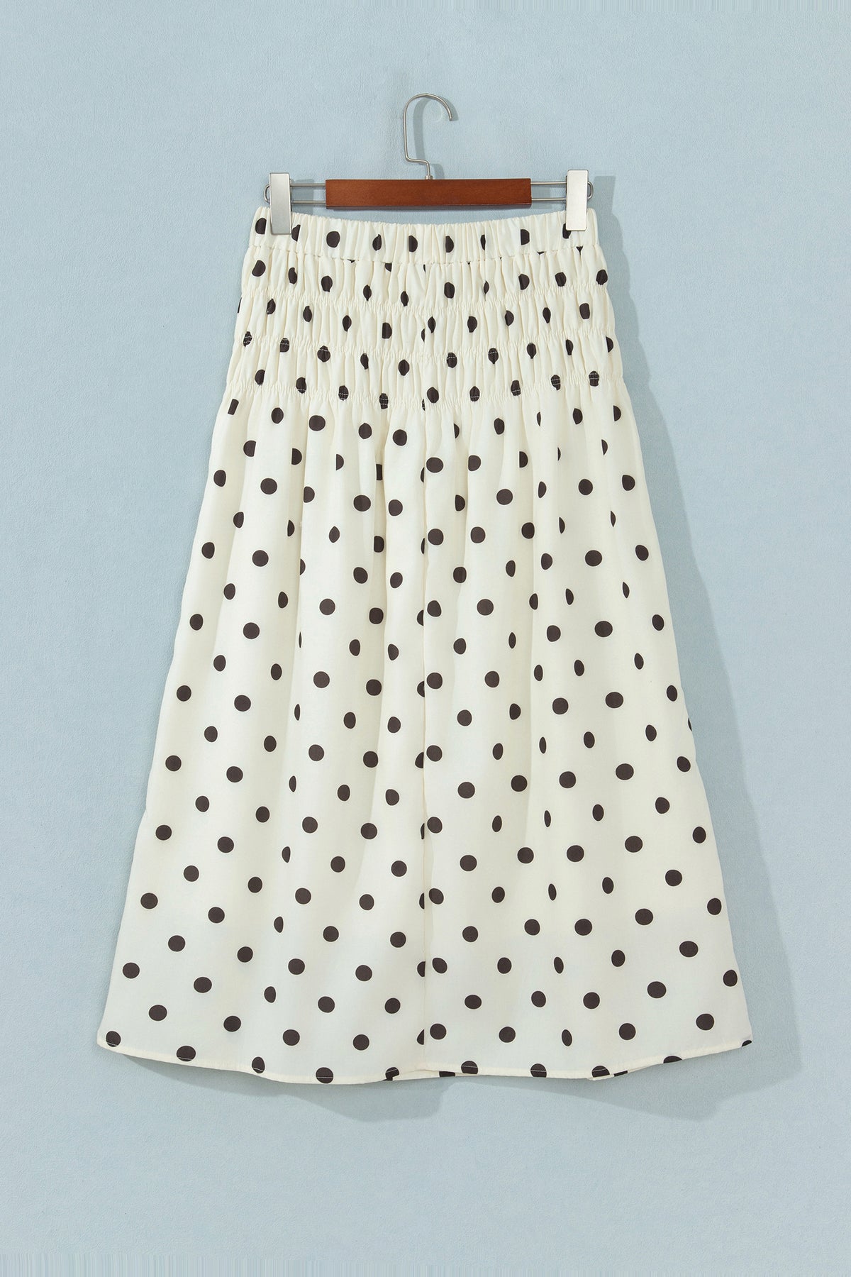 Beige Stripe Polka Dot Print Smocked High Waist Long Skirt-Bottoms/Skirts & Petticoat-[Adult]-[Female]-2022 Online Blue Zone Planet