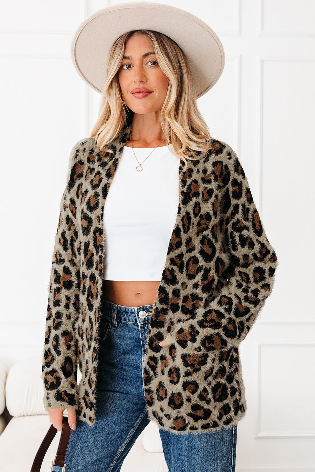 Brown Leopard Open Casual Cardigan-Sweaters & Cardigans/Cardigans-[Adult]-[Female]-2022 Online Blue Zone Planet