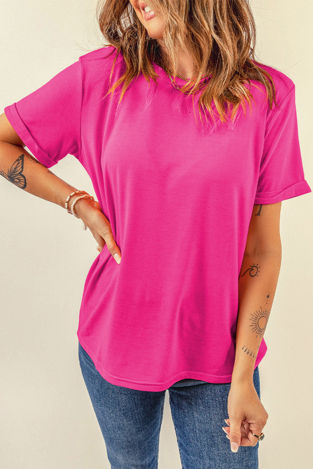 Bright Green Casual Plain Crew Neck Tee-Tops/Tops & Tees-[Adult]-[Female]-2022 Online Blue Zone Planet