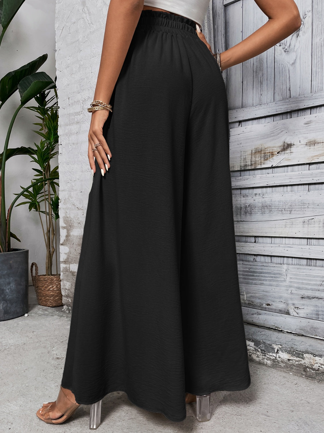 Honey Tied High Waist Wide Leg Pants-BOTTOMS SIZES SMALL MEDIUM LARGE-[Adult]-[Female]-Black-S-2022 Online Blue Zone Planet