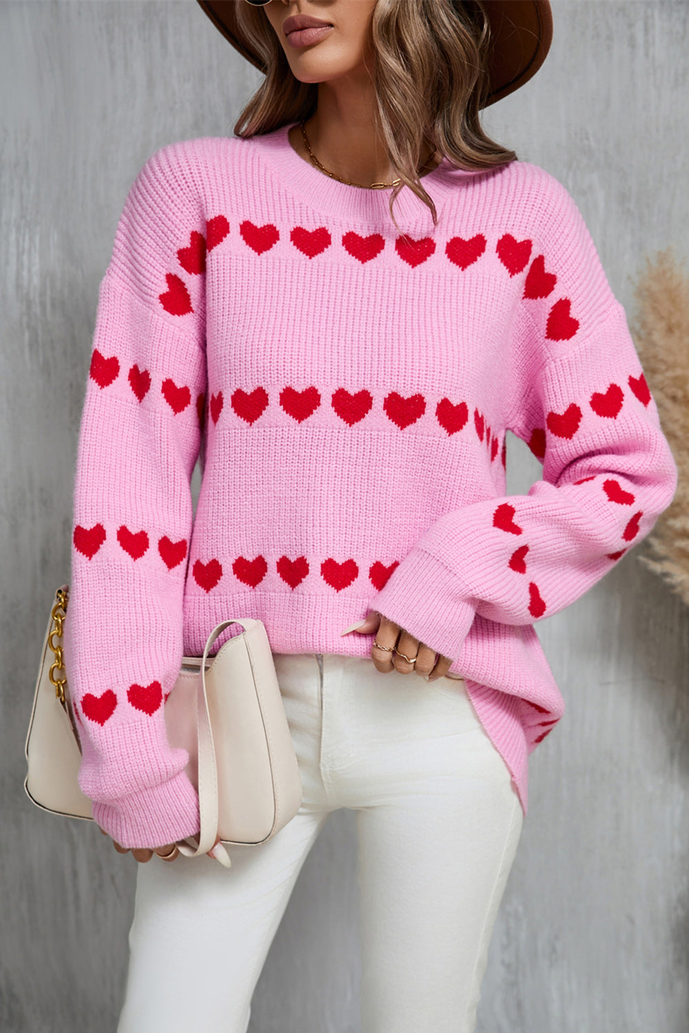 Angel Wings Heart Round Neck Long Sleeve Sweater-TOPS / DRESSES-[Adult]-[Female]-Pink-S-2022 Online Blue Zone Planet