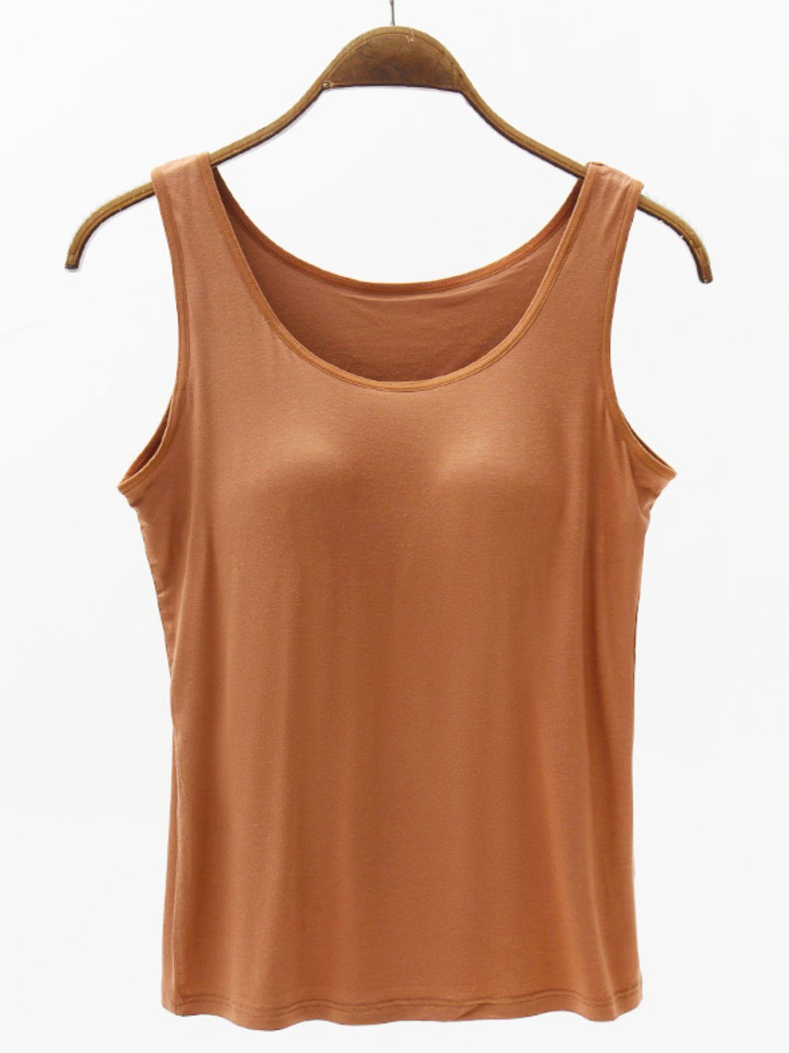 Blue Zone Planet | Full Size Wide Strap Modal Tank with Bra-TOPS / DRESSES-[Adult]-[Female]-Caramel-S-2022 Online Blue Zone Planet