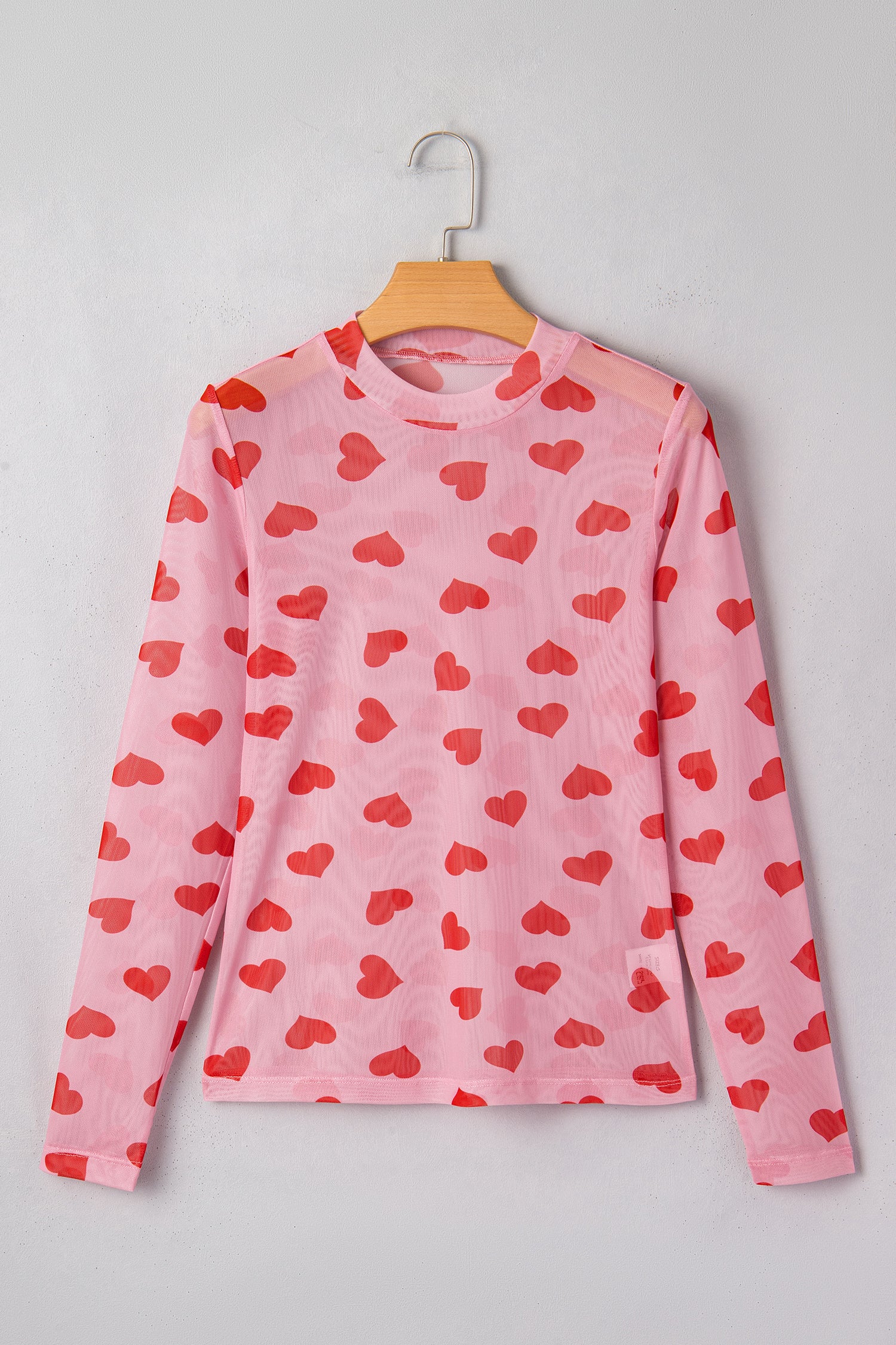 Pink Valentines Heart Printed Sheer Mesh Long Sleeve Top-Tops/Long Sleeve Tops-[Adult]-[Female]-2022 Online Blue Zone Planet