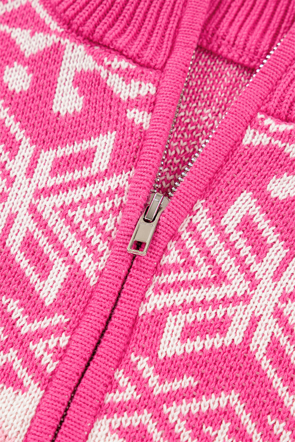 Rose Red Christmas Snowflake Quarter Zip Collard Sweater-Sweaters & Cardigans/Sweaters-[Adult]-[Female]-2022 Online Blue Zone Planet
