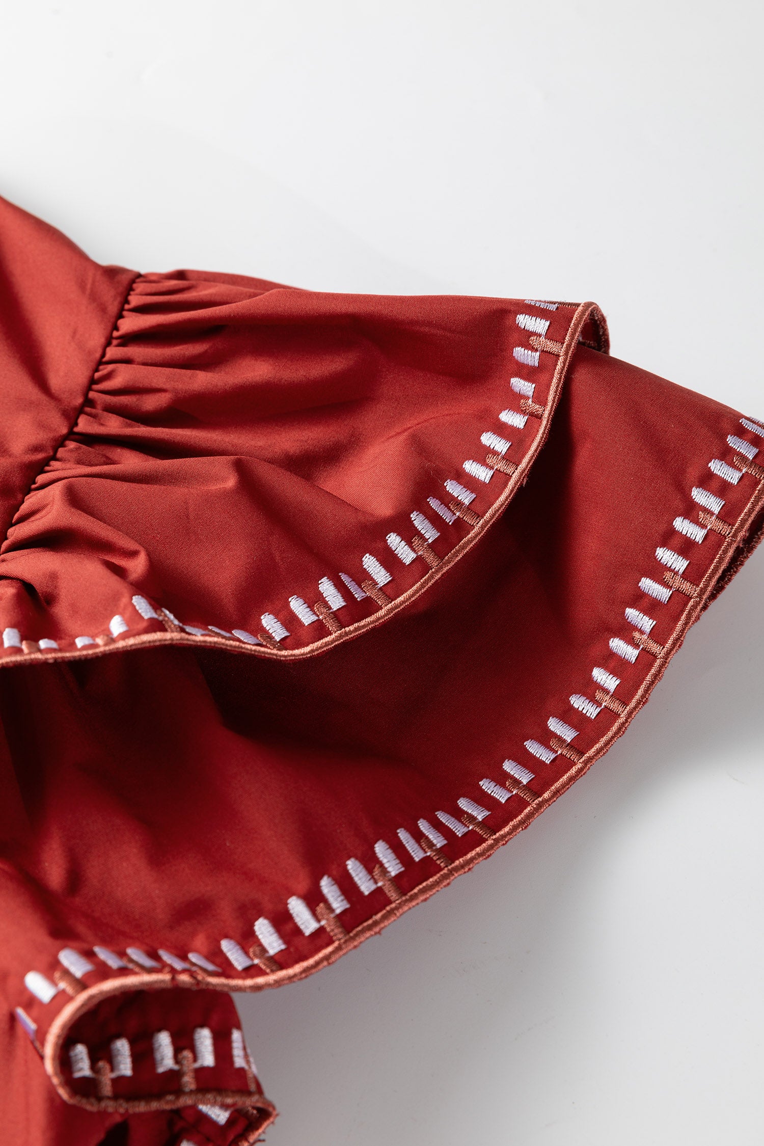 Clay Contrast Trim Flutter Sleeve V Neck Blouse-Tops/Blouses & Shirts-[Adult]-[Female]-2022 Online Blue Zone Planet