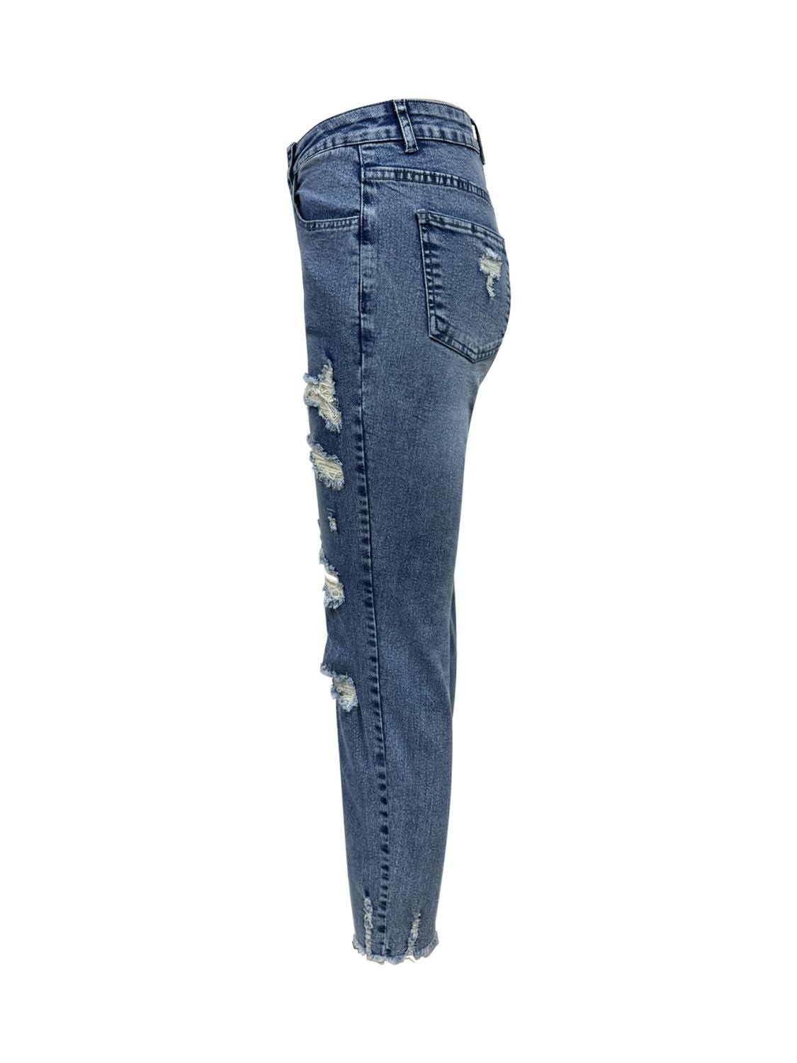 Distressed Raw Hem Jeans with Pockets-BOTTOMS SIZES SMALL MEDIUM LARGE-[Adult]-[Female]-2022 Online Blue Zone Planet