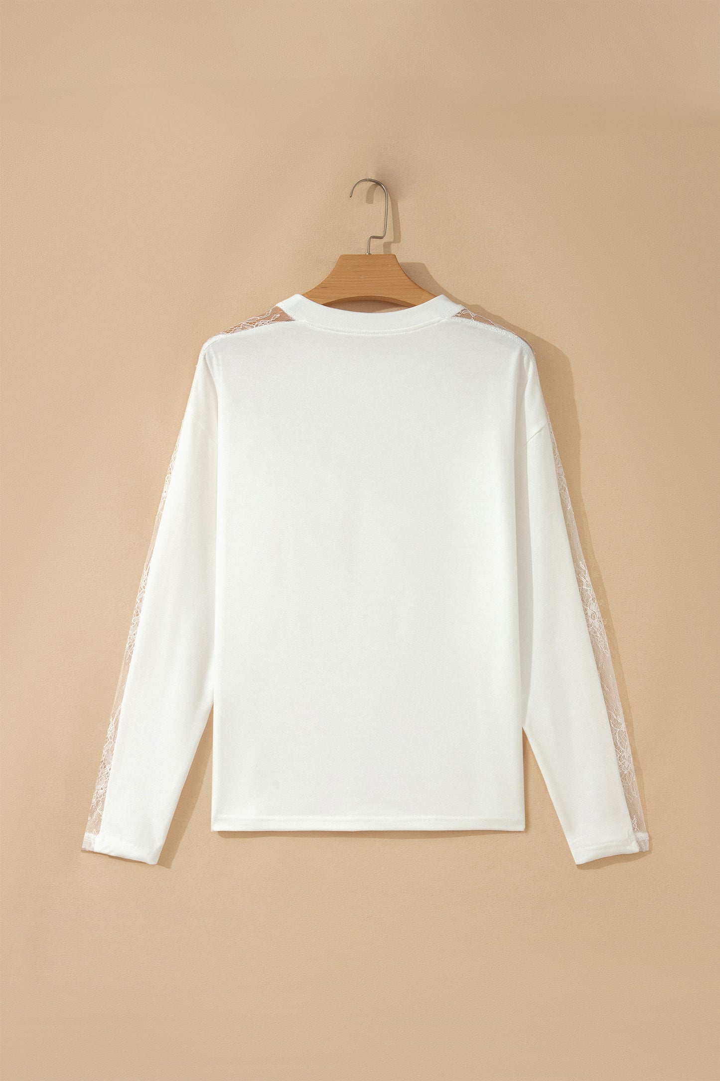 White Sheer Lace Splicing Long Sleeve Shift Top-Tops/Long Sleeve Tops-[Adult]-[Female]-2022 Online Blue Zone Planet