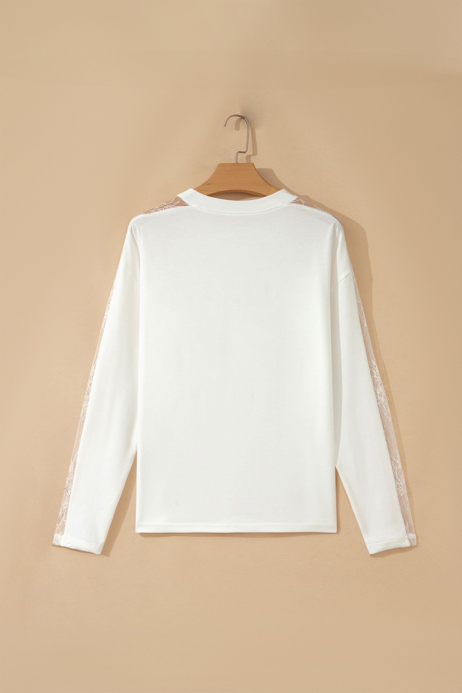 White Sheer Lace Splicing Long Sleeve Shift Top-Tops/Long Sleeve Tops-[Adult]-[Female]-2022 Online Blue Zone Planet