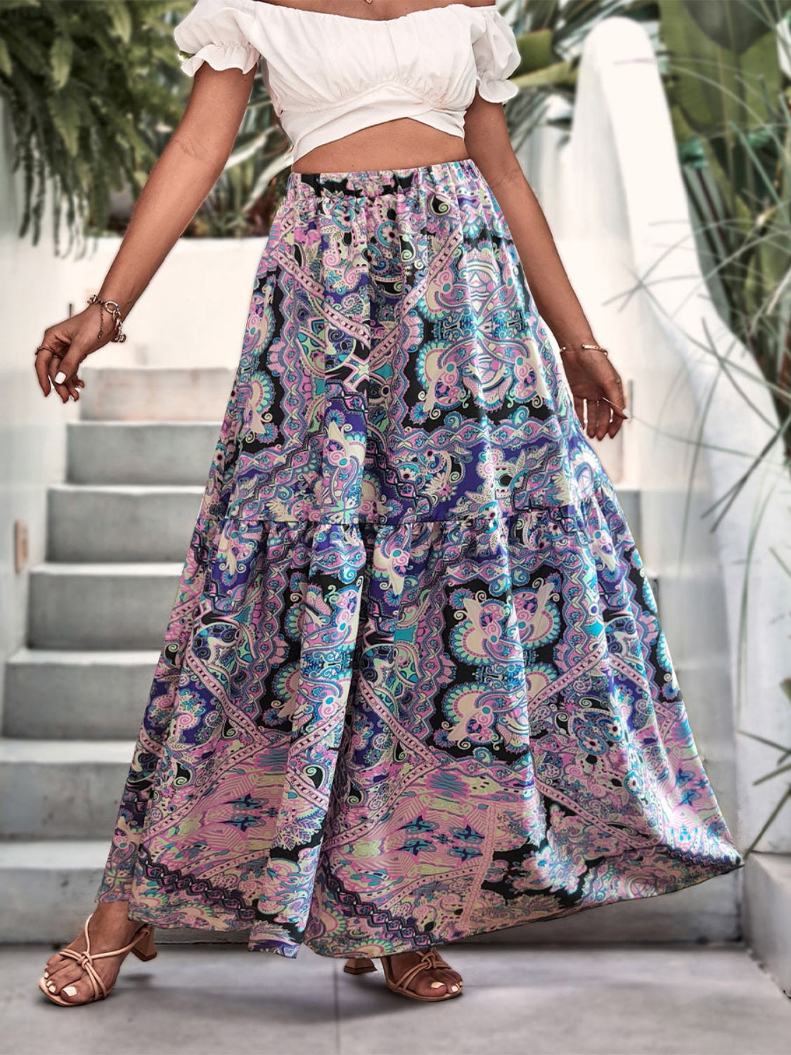 Printed Maxi Skirt-BOTTOM SIZES SMALL MEDIUM LARGE-[Adult]-[Female]-2022 Online Blue Zone Planet