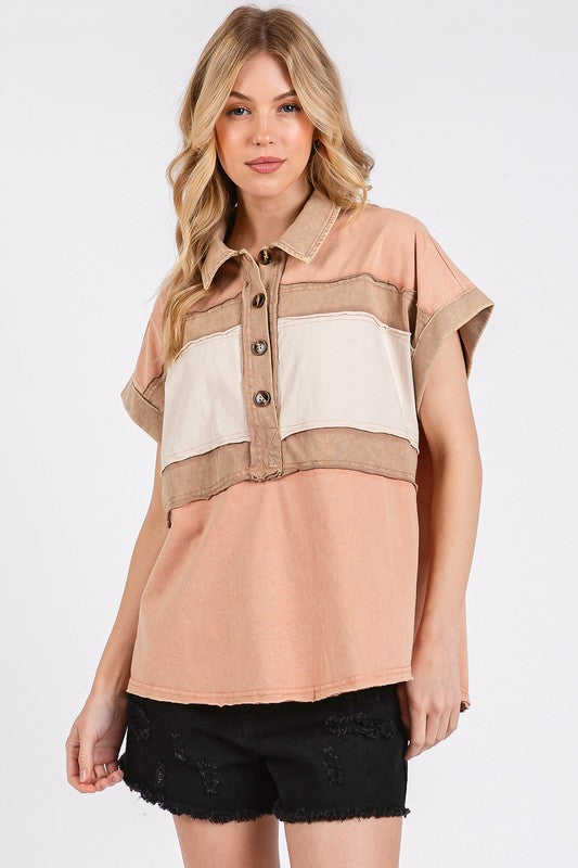 Mittoshop Mineral Washed Half Button Polo Top-TOPS / DRESSES-[Adult]-[Female]-Apricot-S-2022 Online Blue Zone Planet