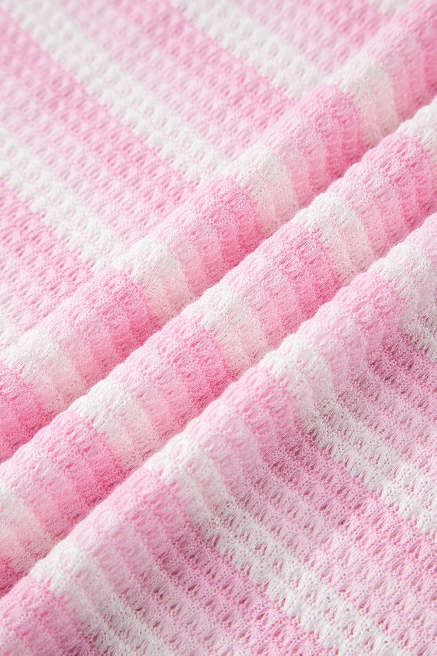 Pink Striped Print Waffle Knit T Shirt-Tops/Tops & Tees-[Adult]-[Female]-2022 Online Blue Zone Planet