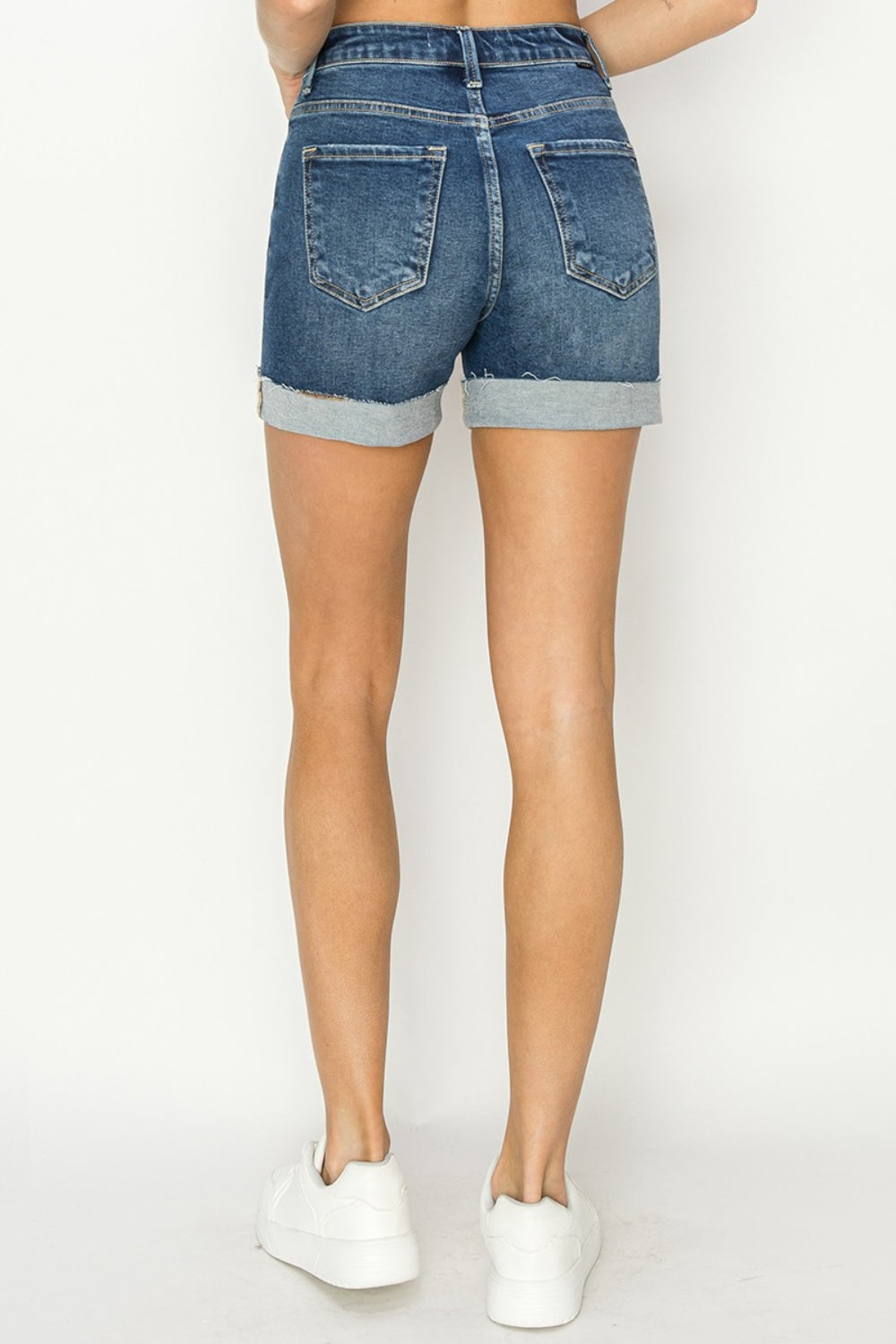 RISEN High Rise Cuffed Denim Shorts-BOTTOMS SIZES SMALL MEDIUM LARGE-[Adult]-[Female]-2022 Online Blue Zone Planet