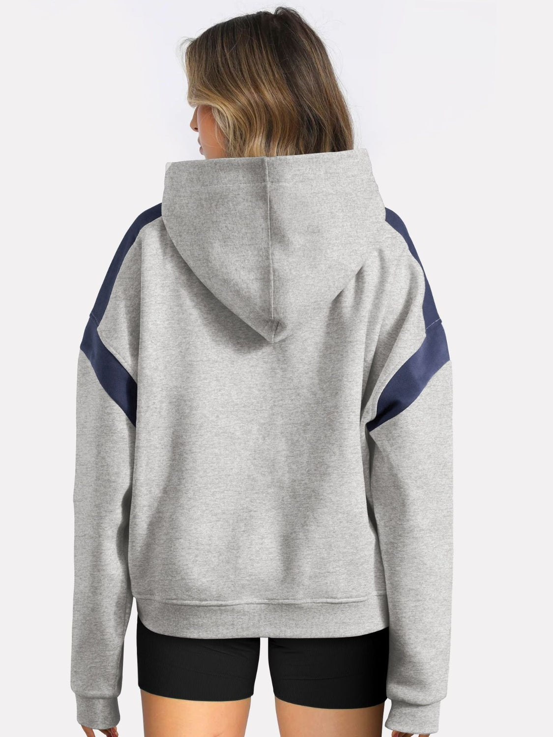 Contrast Dropped Shoulder Long Sleeve Hoodie-TOPS / DRESSES-[Adult]-[Female]-2022 Online Blue Zone Planet