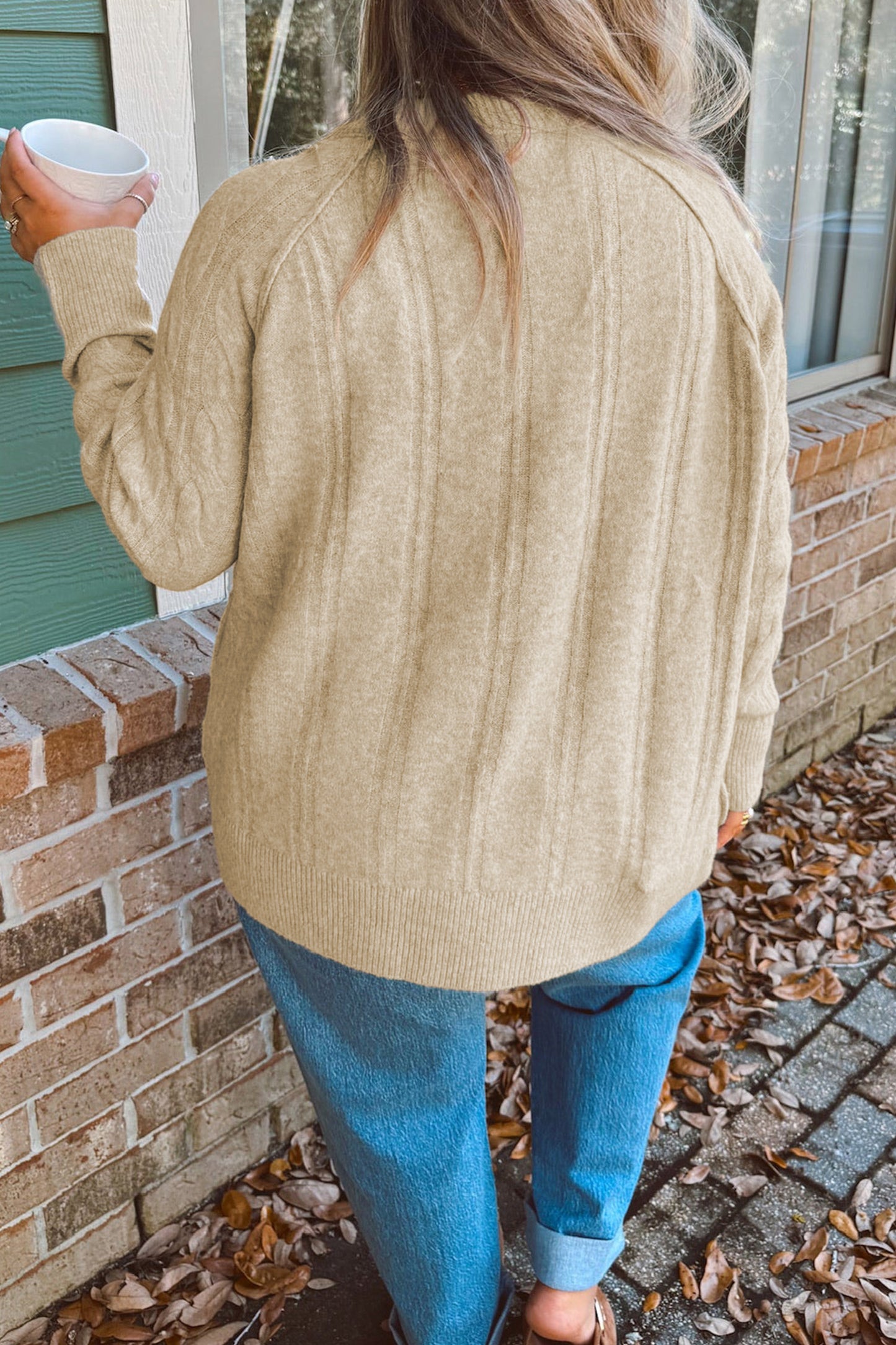 Parchment Oversized Cable Knit Long Sleeve Round Neck Tunic Length Plus Size Sweater-TOPS / DRESSES-[Adult]-[Female]-2022 Online Blue Zone Planet