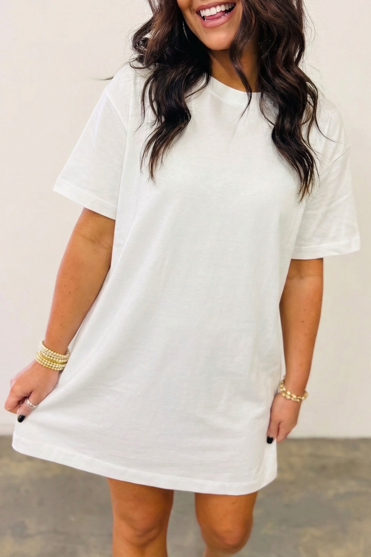 White Drop Shoulder Crew Neck Shift T Shirt Dress-TOPS / DRESSES-[Adult]-[Female]-2022 Online Blue Zone Planet