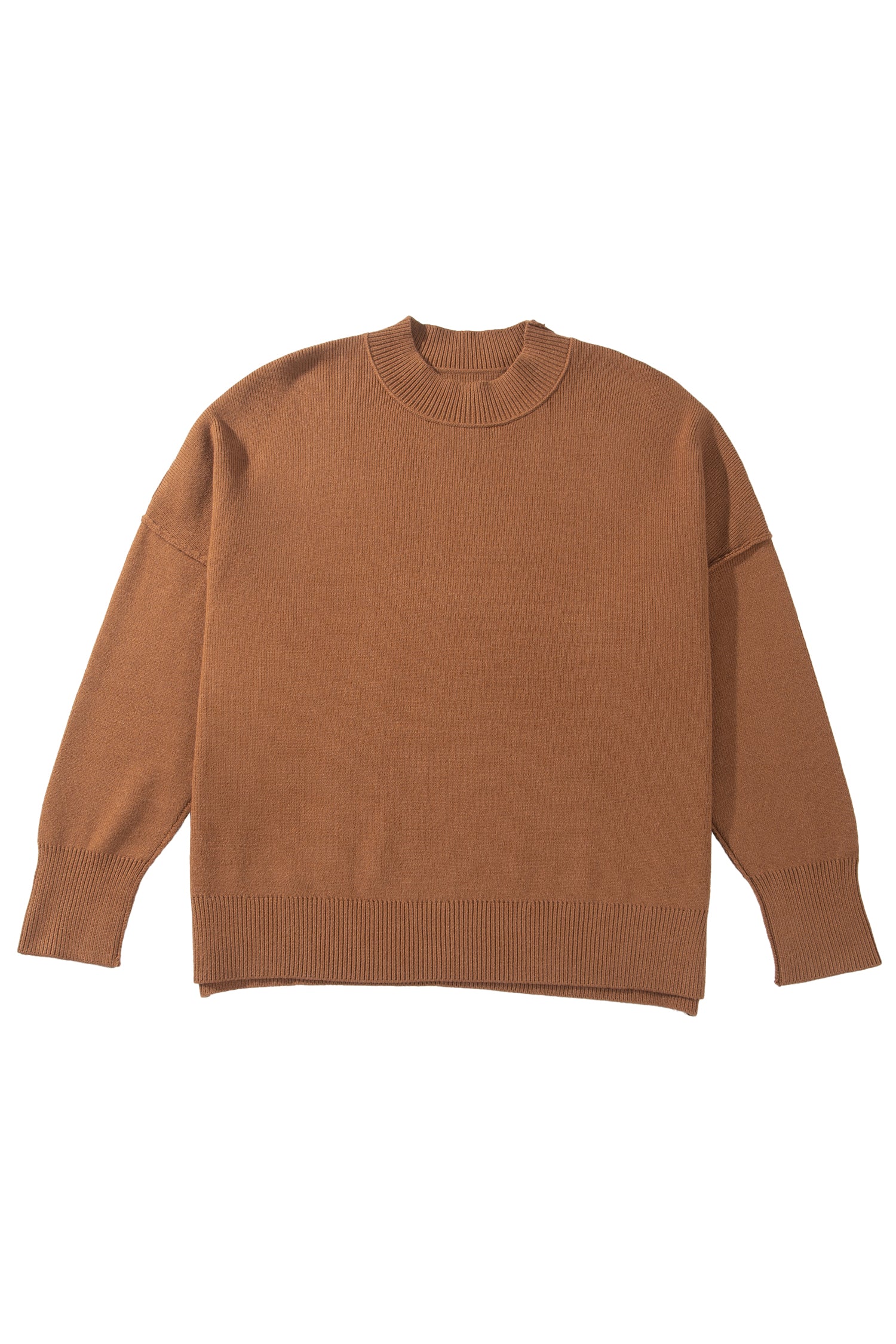Chestnut Oversized Ribbed Knit Long Sleeve Tunic Plus Size Sweater-TOPS / DRESSES-[Adult]-[Female]-2022 Online Blue Zone Planet