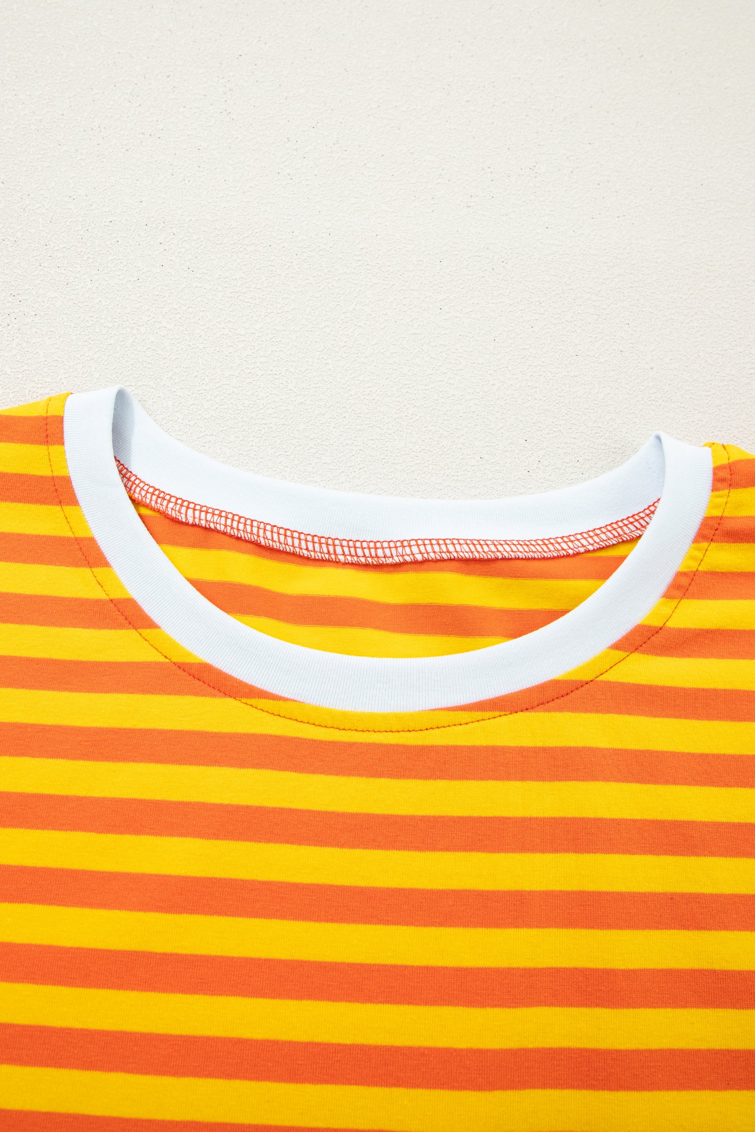 Orange Stripe Contrast Crew Neck Drop Shoulder Loose Tee-Tops/Tops & Tees-[Adult]-[Female]-2022 Online Blue Zone Planet