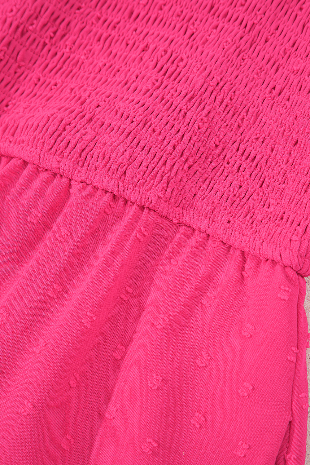 Sachet Pink Swiss Dot Smocked Frilled Neckline Short Sleeve Plus Size Dress-TOPS / DRESSES-[Adult]-[Female]-2022 Online Blue Zone Planet