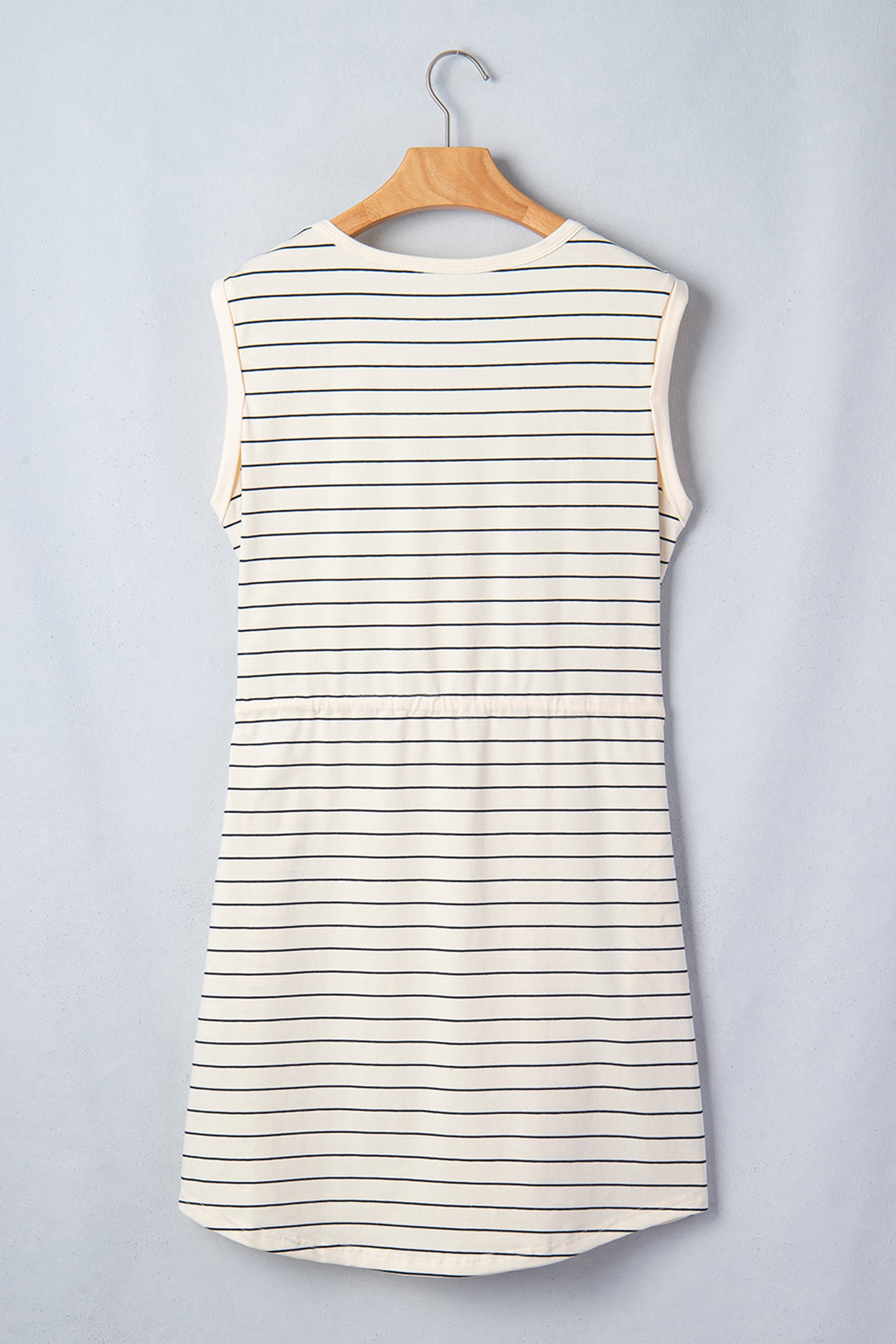 Beige Stripe Drawstring Tunic Tank Mini Dress with Pockets-TOPS / DRESSES-[Adult]-[Female]-2022 Online Blue Zone Planet