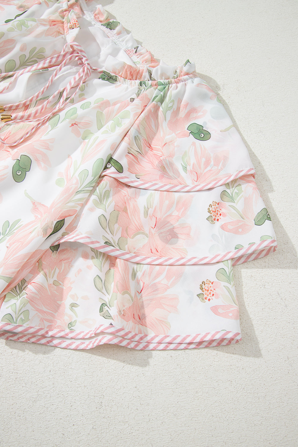 Pink Plus Size Floral Print Striped Detail Short Summer Dress-TOPS / DRESSES-[Adult]-[Female]-2022 Online Blue Zone Planet