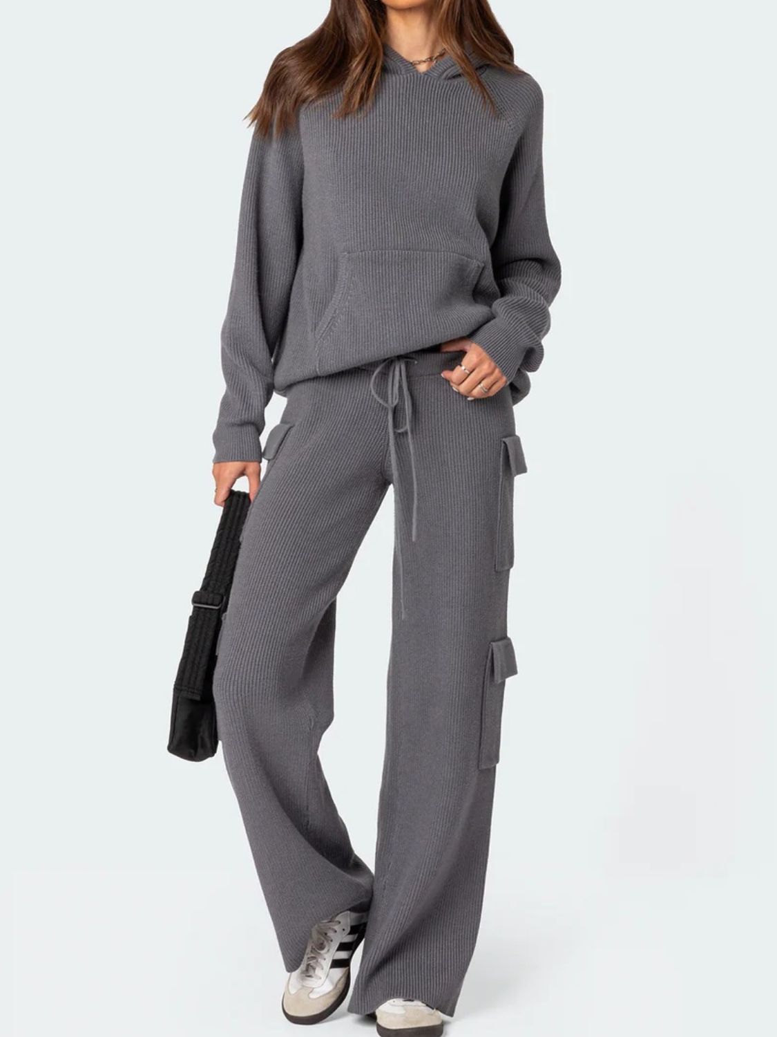 Long Sleeve Hooded Top and Pants Sweater Set-TOPS / DRESSES-[Adult]-[Female]-Dark Gray-One Size-2022 Online Blue Zone Planet