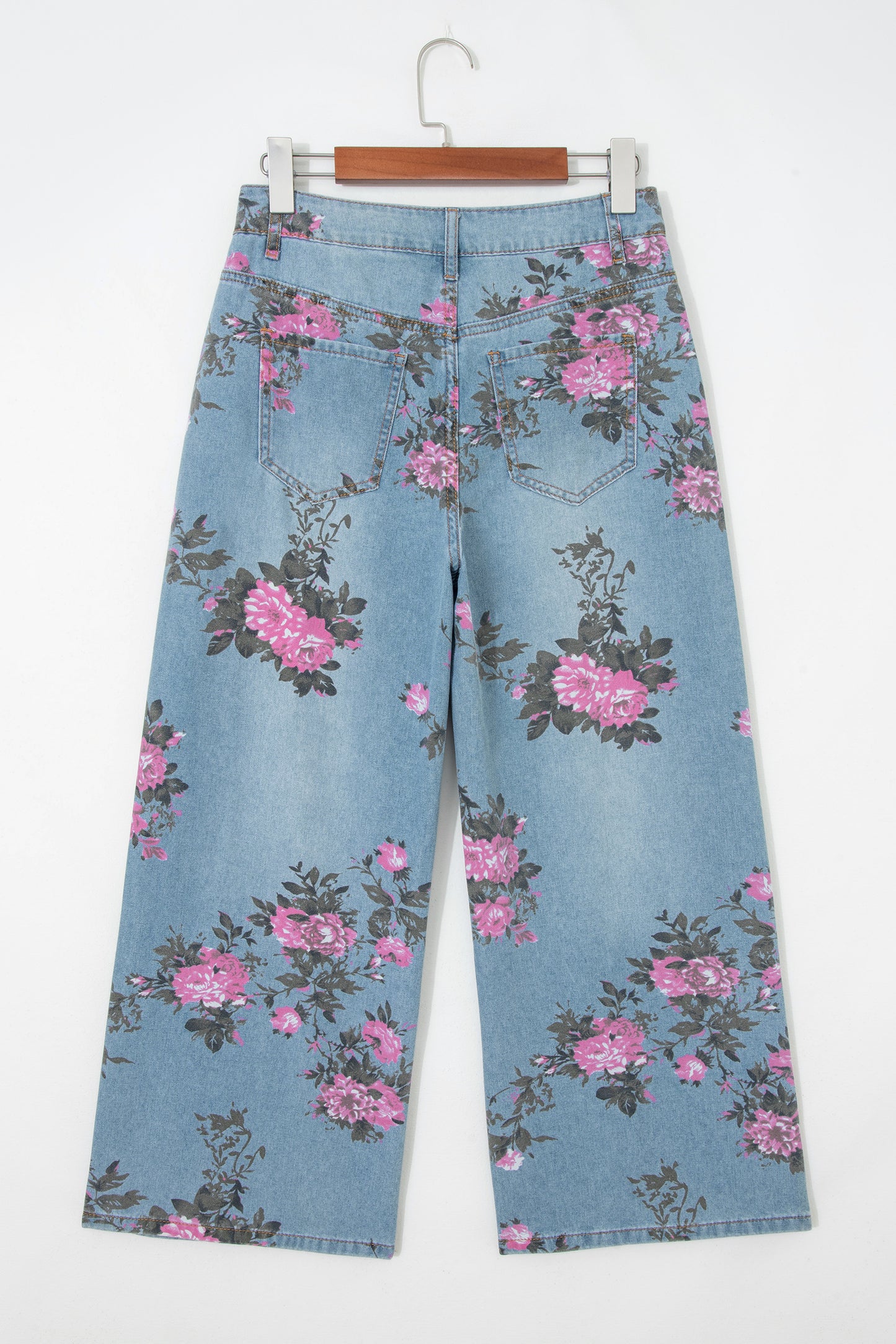 Sky Blue Garden Floral Print Bootcut Jeans-Bottoms/Jeans-[Adult]-[Female]-2022 Online Blue Zone Planet