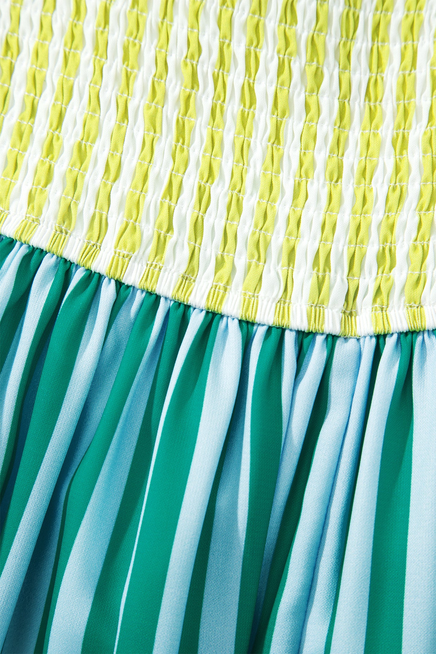 Green Stripe Scalloped Contrast Patchwork Knot Strap Midi Dress-TOPS / DRESSES-[Adult]-[Female]-2022 Online Blue Zone Planet