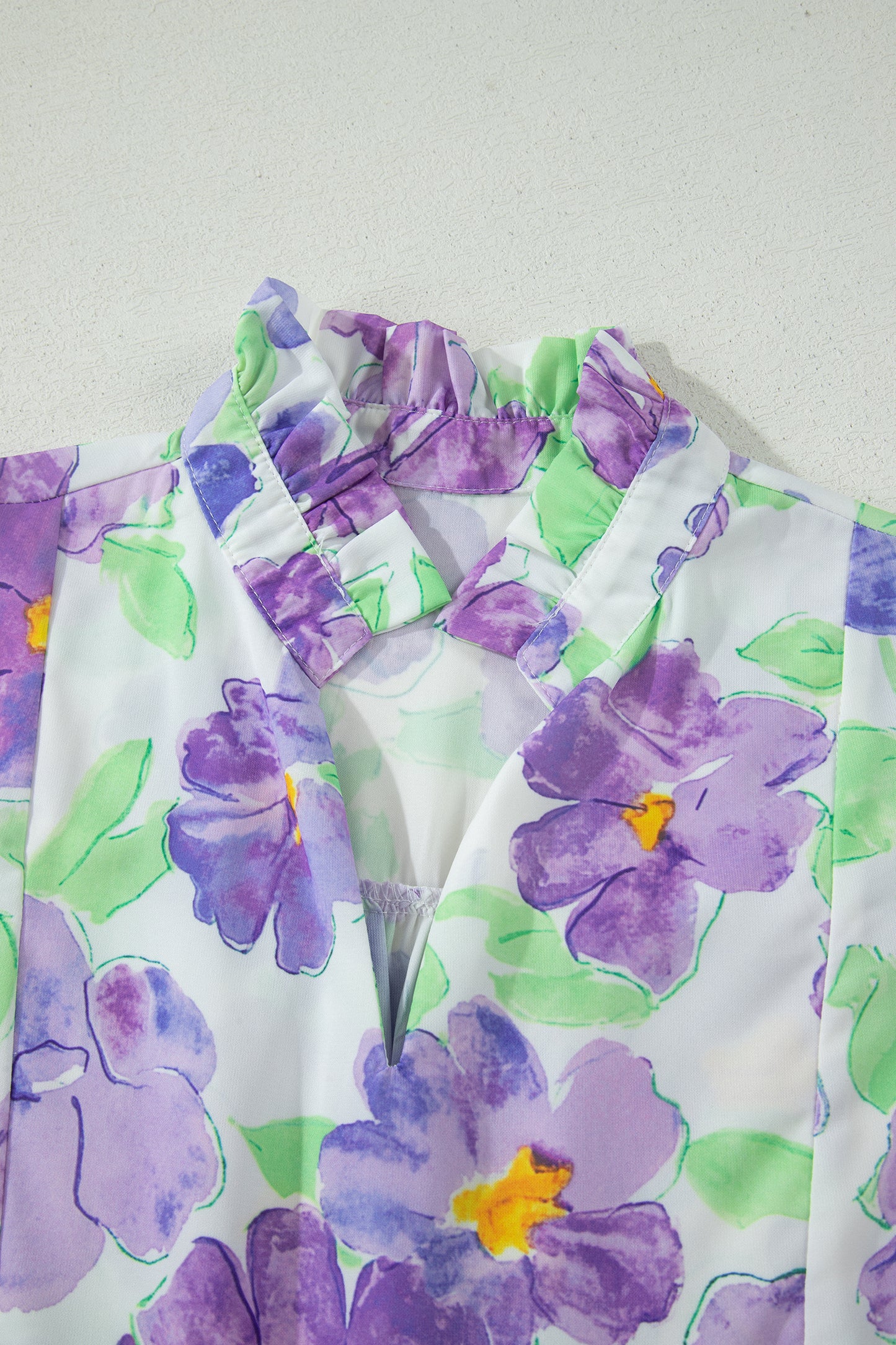 Purple Floral V Collar Short Sleeve Tiered Ruffle Mini Dress-TOPS / DRESSES-[Adult]-[Female]-2022 Online Blue Zone Planet