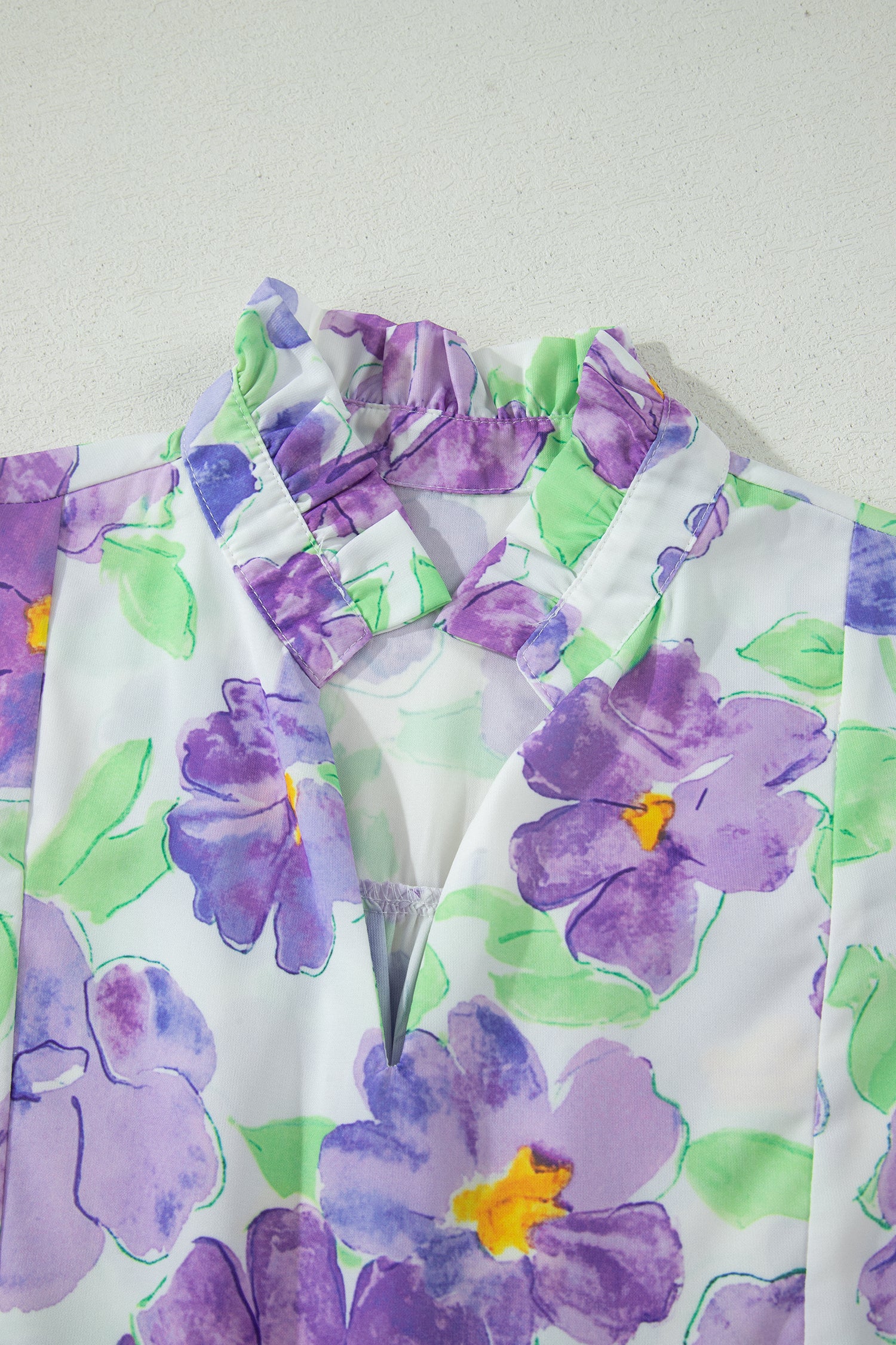 Purple Floral V Collar Short Sleeve Tiered Ruffle Mini Dress-TOPS / DRESSES-[Adult]-[Female]-2022 Online Blue Zone Planet