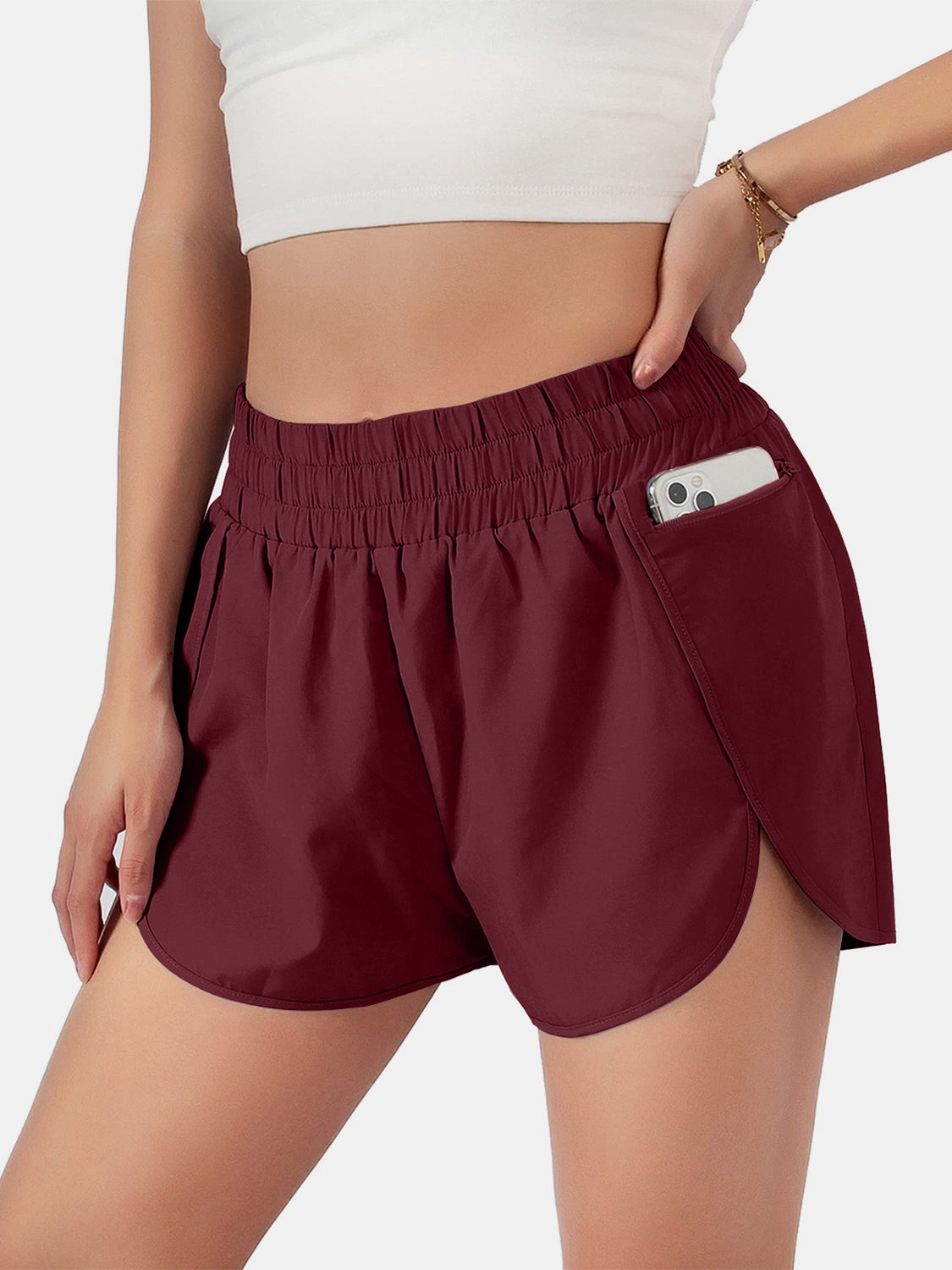 Blue Zone Planet | Elastic Waist Active Shorts-TOPS / DRESSES-[Adult]-[Female]-Burgundy-S-2022 Online Blue Zone Planet